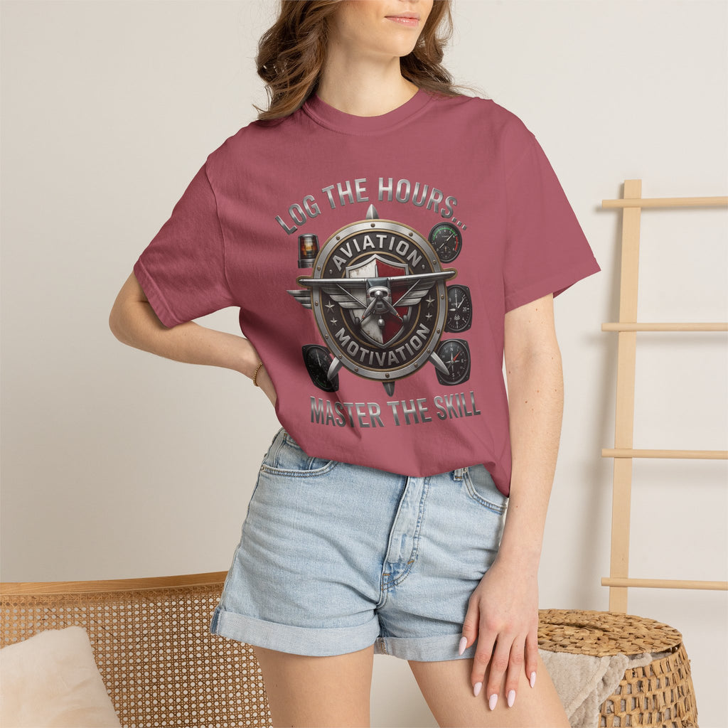 Pilot T-Shirt — "Log the Hours, Master the Skill" Aviation Tee