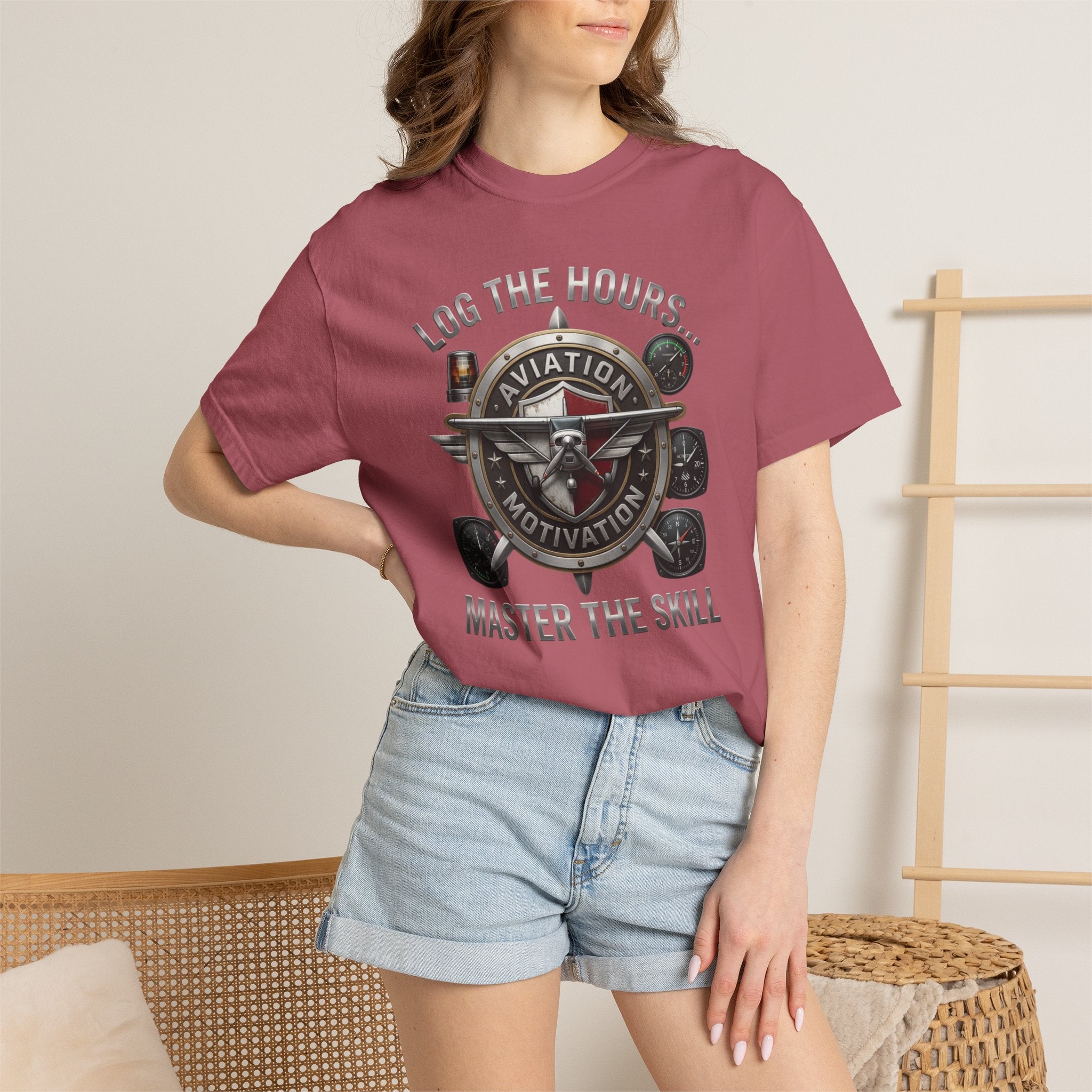 Pilot T-Shirt — "Log the Hours, Master the Skill" Aviation Tee