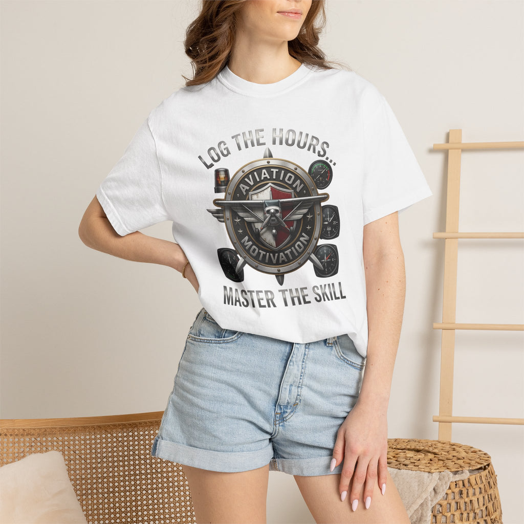 Pilot T-Shirt — "Log the Hours, Master the Skill" Aviation Tee