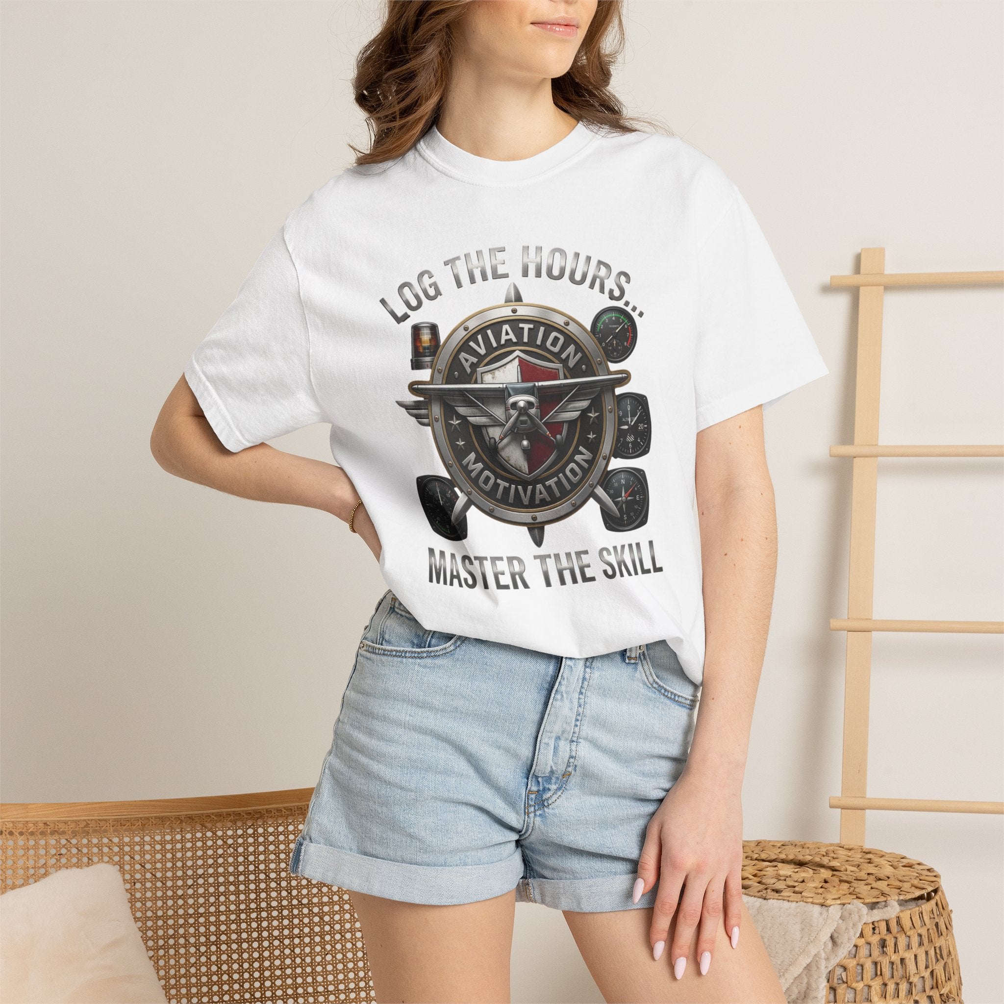 Pilot T-Shirt — "Log the Hours, Master the Skill" Aviation Tee