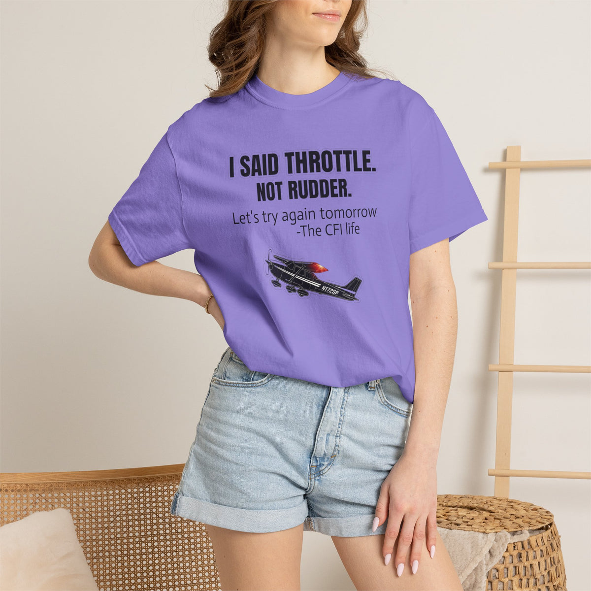 Flight Instructor Tee — "I Said Throttle, Not Rudder!"