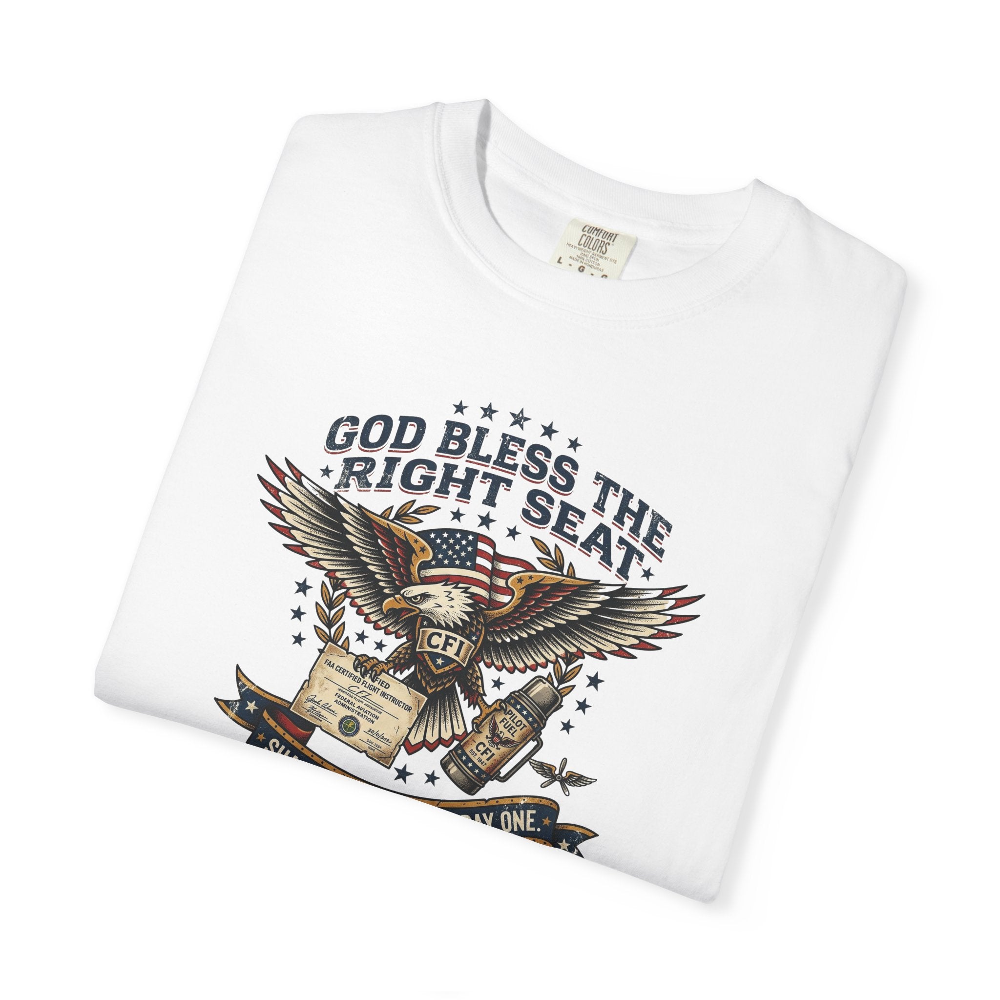 God Bless the Right Seat Pilot T-Shirt — Funny Flight Instructor Tee