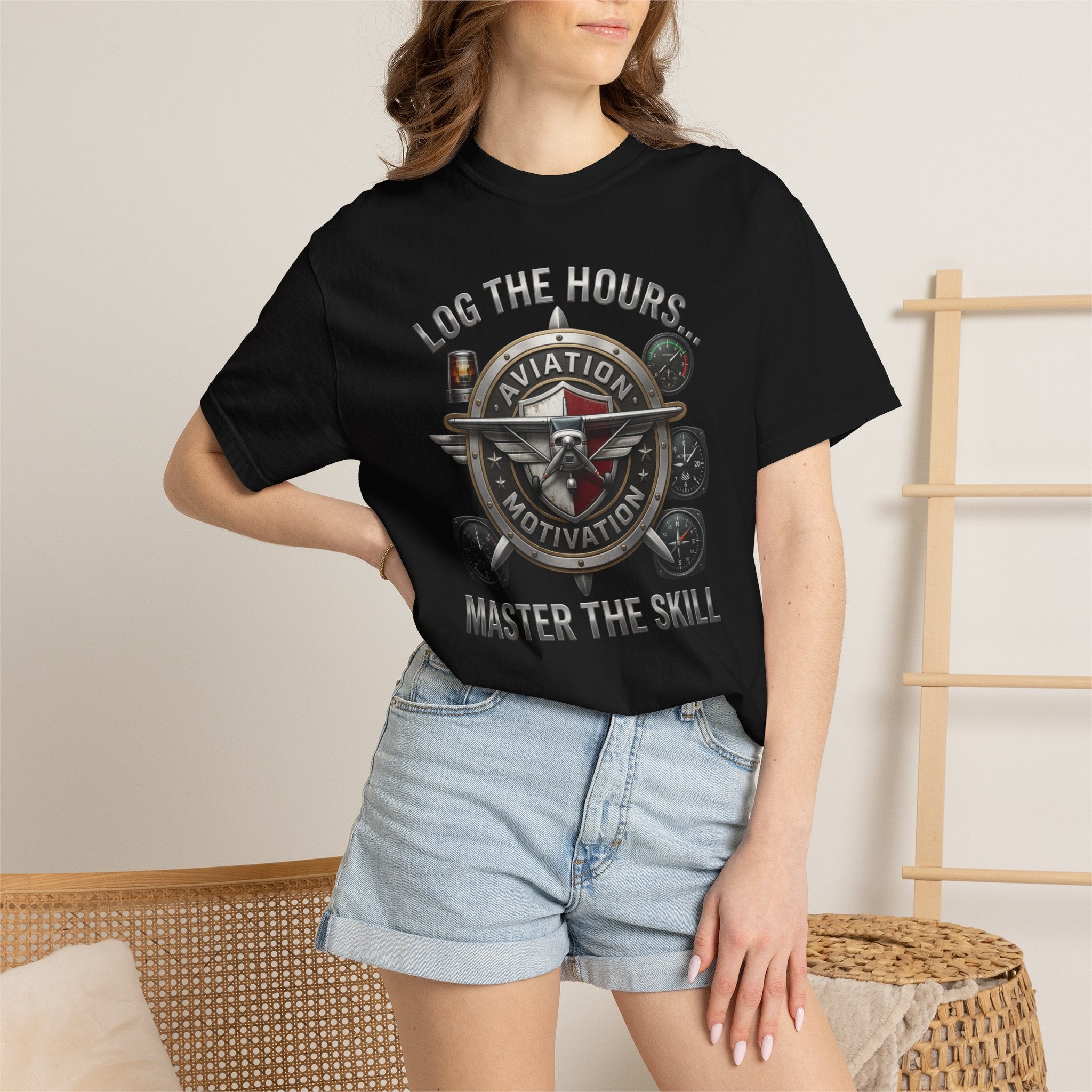 Pilot T-Shirt — "Log the Hours, Master the Skill" Aviation Tee
