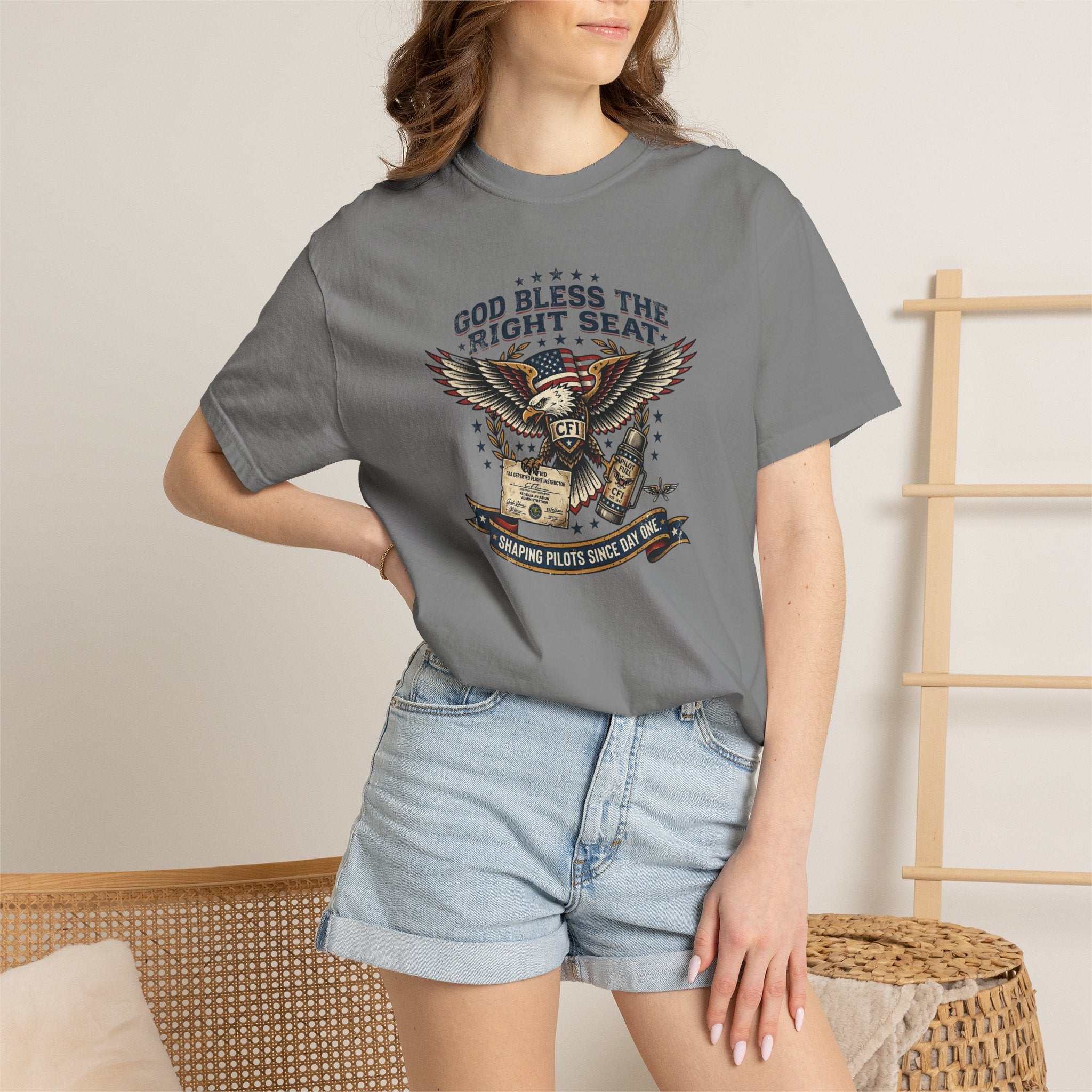 God Bless the Right Seat Pilot T-Shirt — Funny Flight Instructor Tee