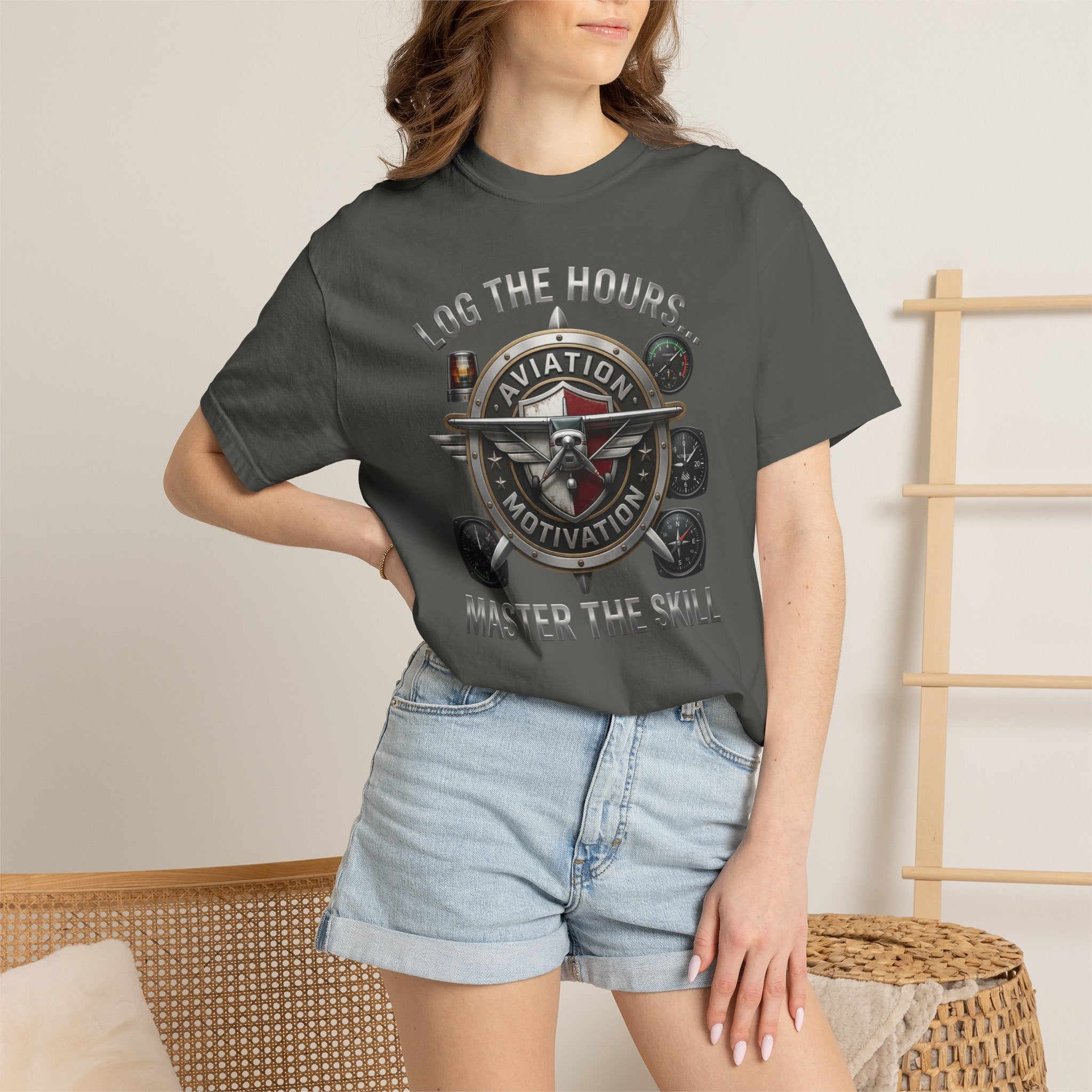 Pilot T-Shirt — "Log the Hours, Master the Skill" Aviation Tee