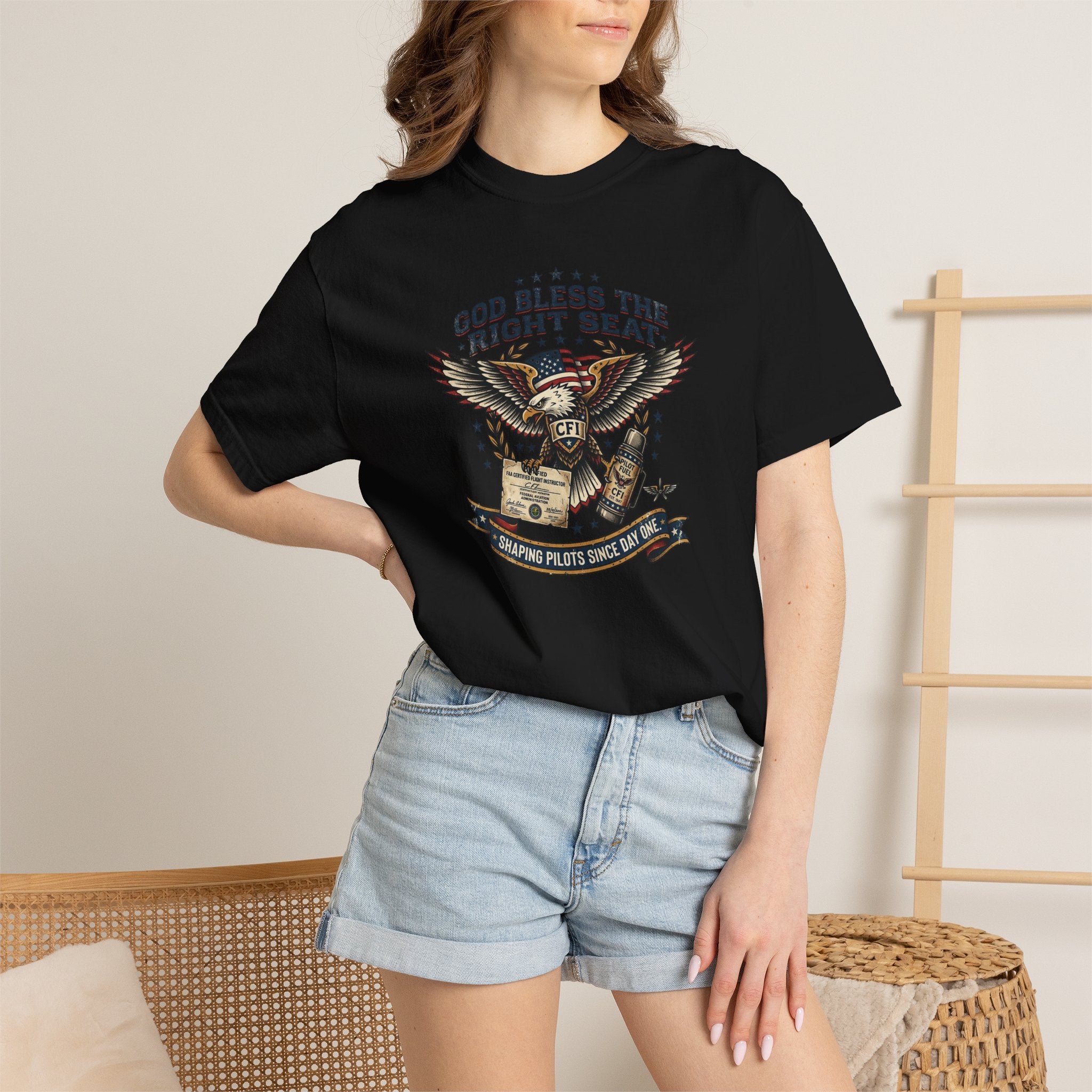 God Bless the Right Seat Pilot T-Shirt — Funny Flight Instructor Tee
