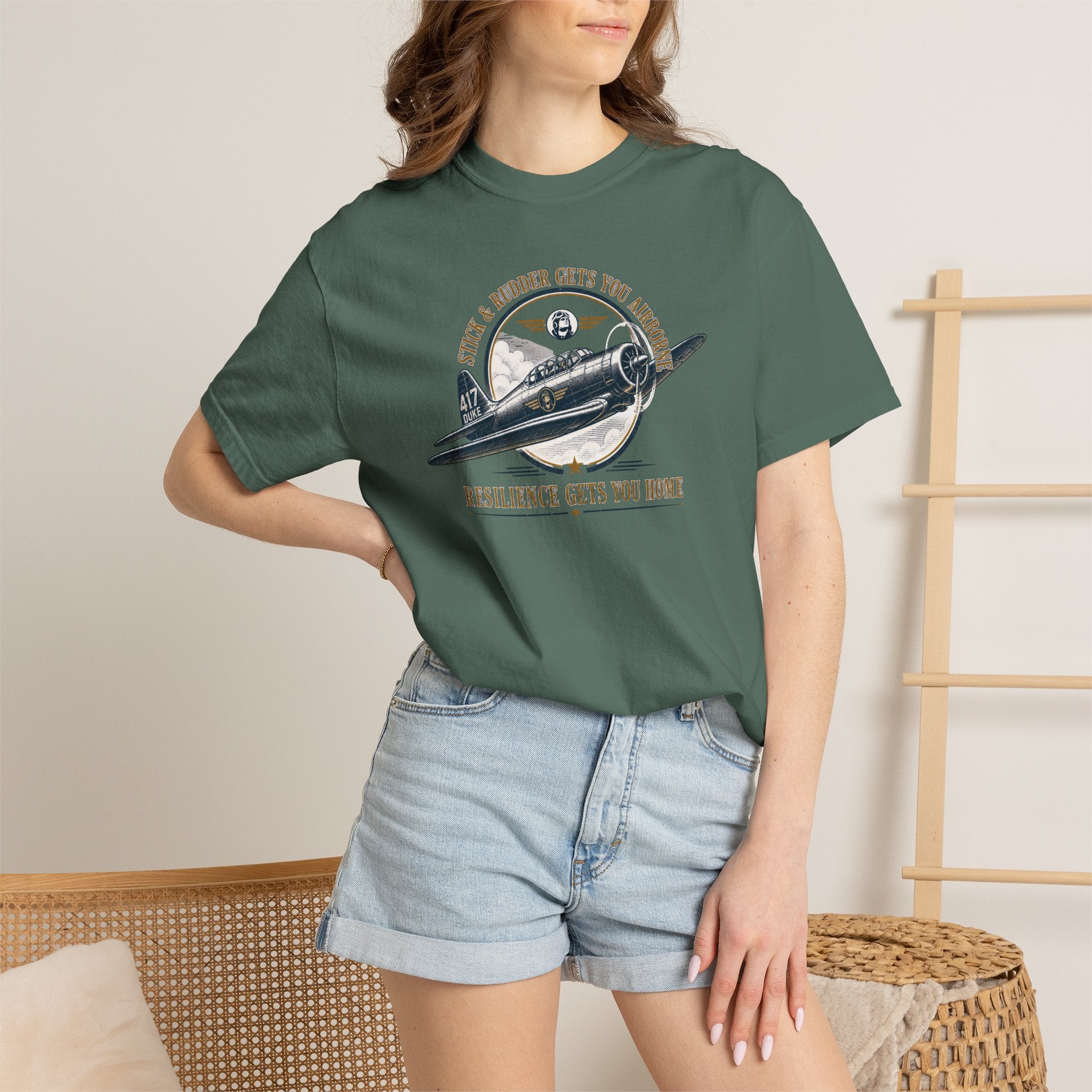 Stick & Rudder Gets You Airborne Resilience Gets You Home T-Shirt — Vintage Plane Tee