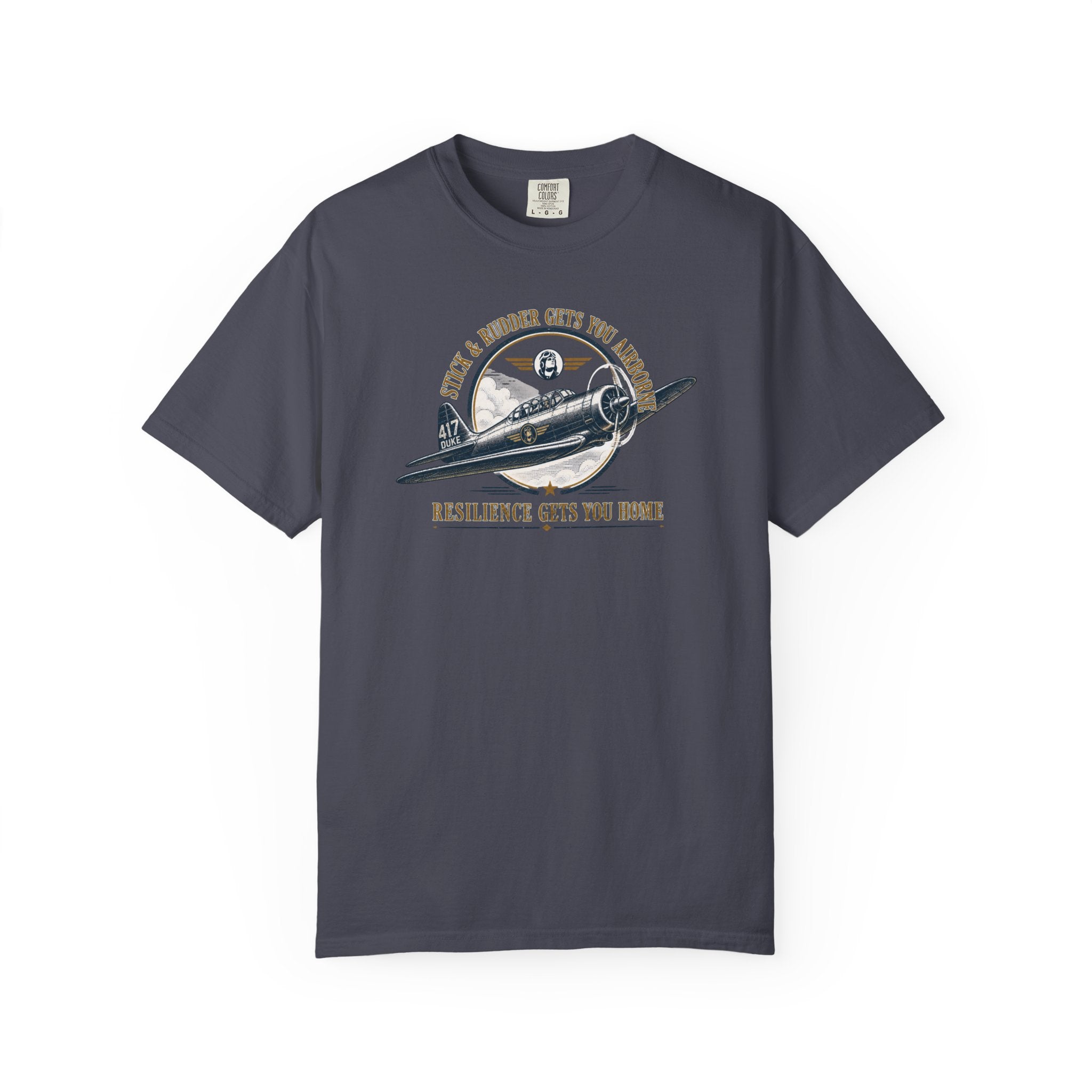 Stick & Rudder Gets You Airborne Resilience Gets You Home T-Shirt — Vintage Plane Tee