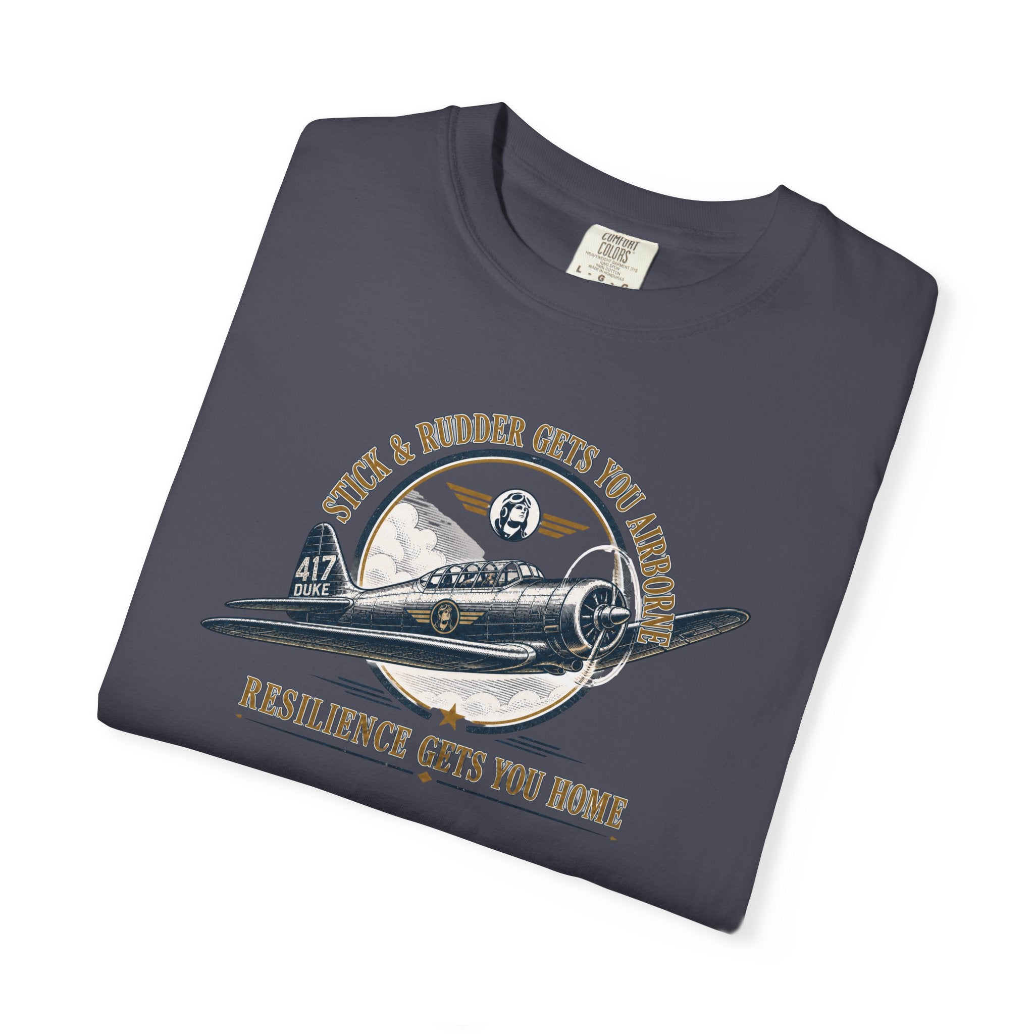 Stick & Rudder Gets You Airborne Resilience Gets You Home T-Shirt — Vintage Plane Tee