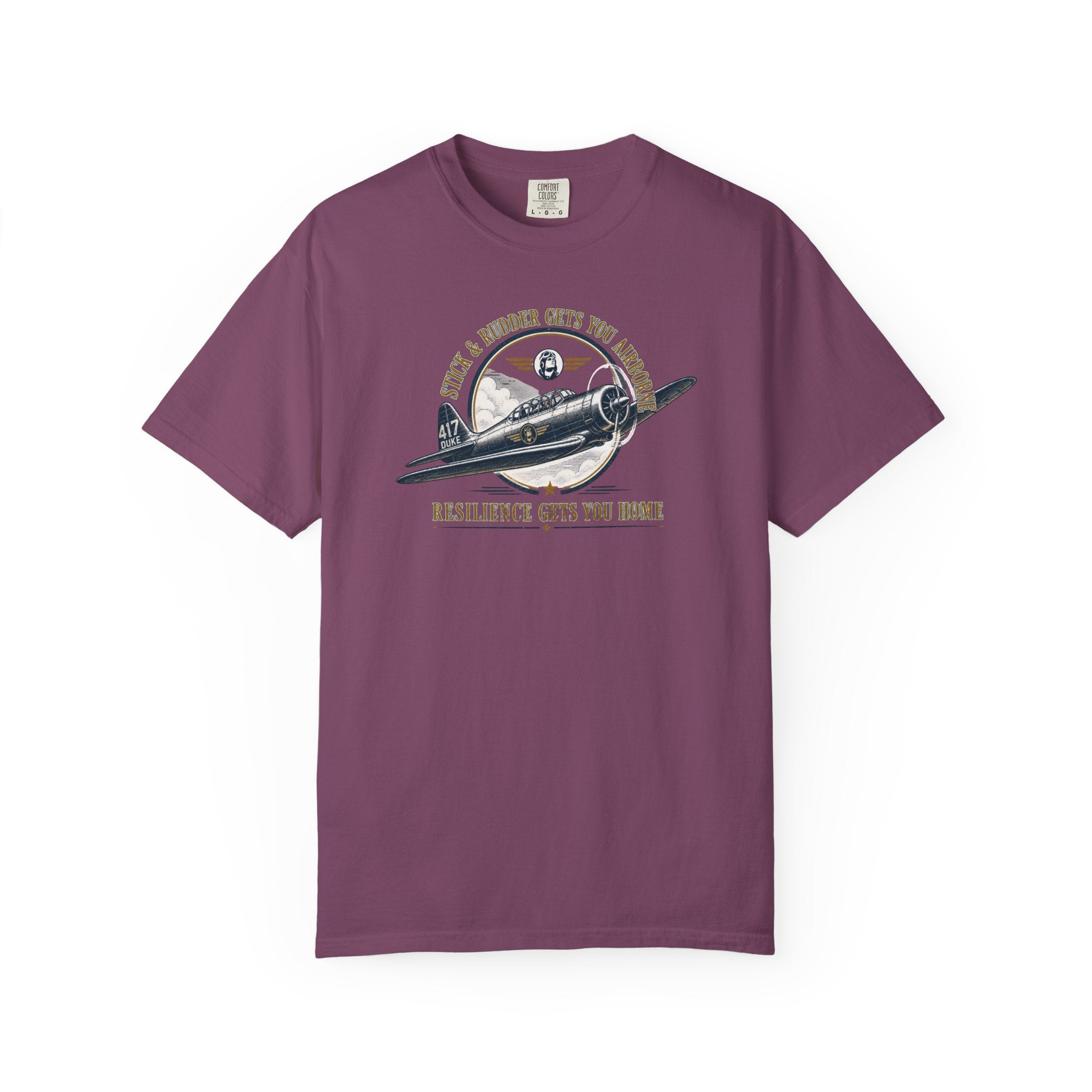Stick & Rudder Gets You Airborne Resilience Gets You Home T-Shirt — Vintage Plane Tee