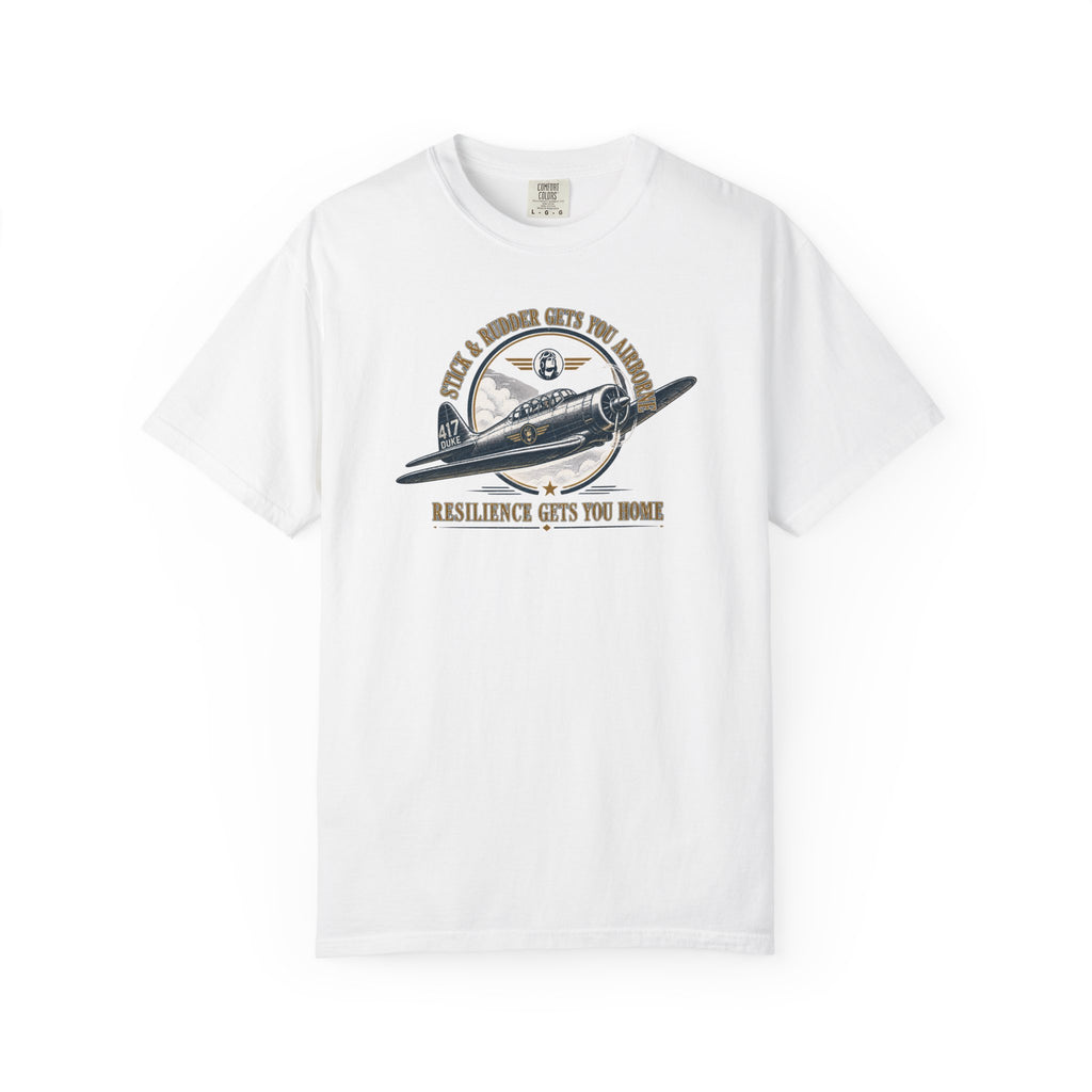 Stick & Rudder Gets You Airborne Resilience Gets You Home T-Shirt — Vintage Plane Tee