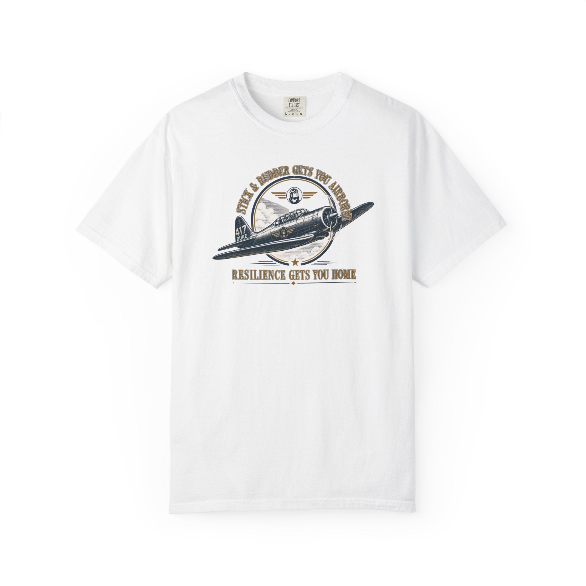 Stick & Rudder Gets You Airborne Resilience Gets You Home T-Shirt — Vintage Plane Tee