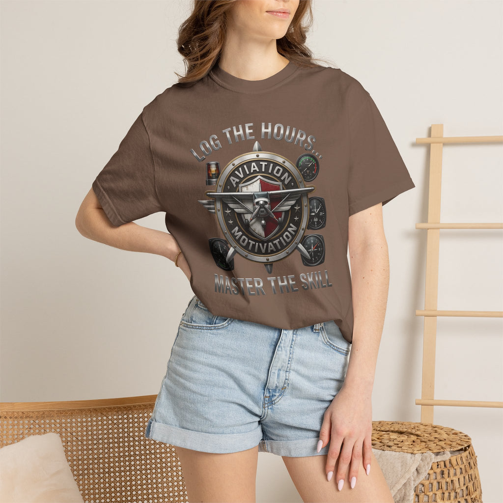 Pilot T-Shirt — "Log the Hours, Master the Skill" Aviation Tee