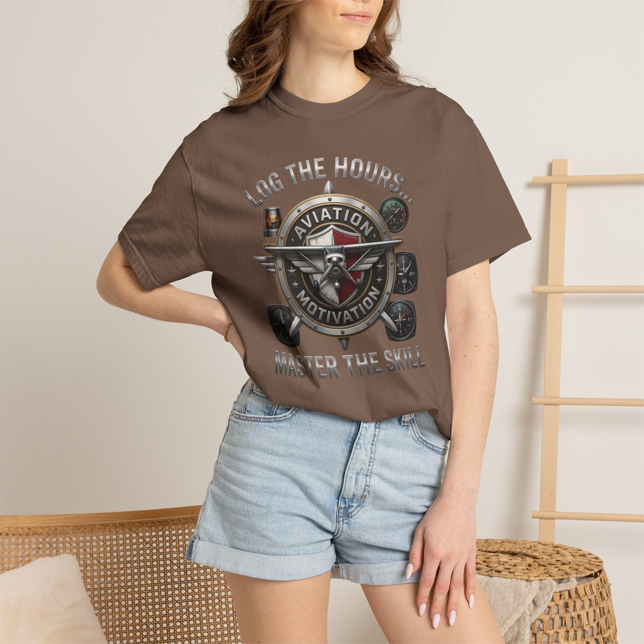 Pilot T-Shirt — "Log the Hours, Master the Skill" Aviation Tee