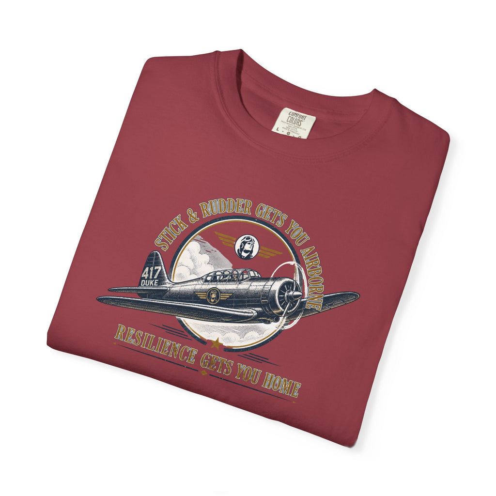 Stick & Rudder Gets You Airborne Resilience Gets You Home T-Shirt — Vintage Plane Tee