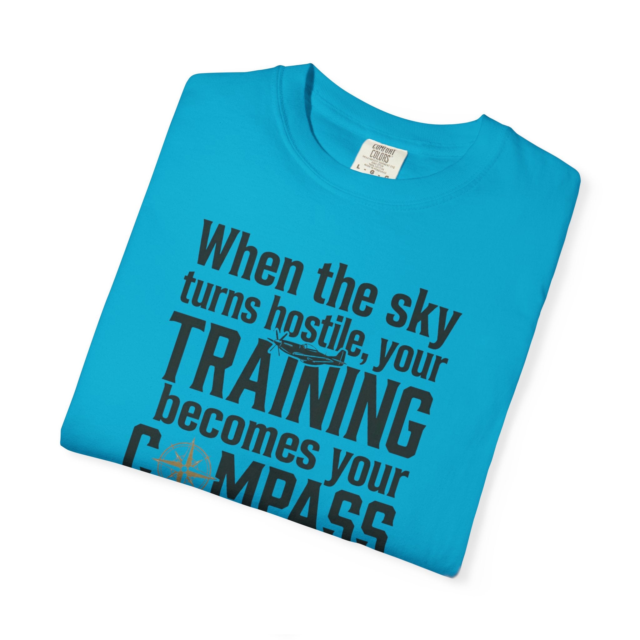 Flight Training T-Shirt — "When the Weather Turns Hostile, Your Training Becomes Your Compass"