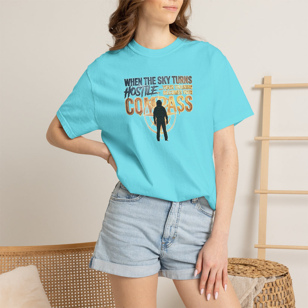 Inspirational Pilot tee - "When the Weather turns Hostile, Your Training is Your Compass"