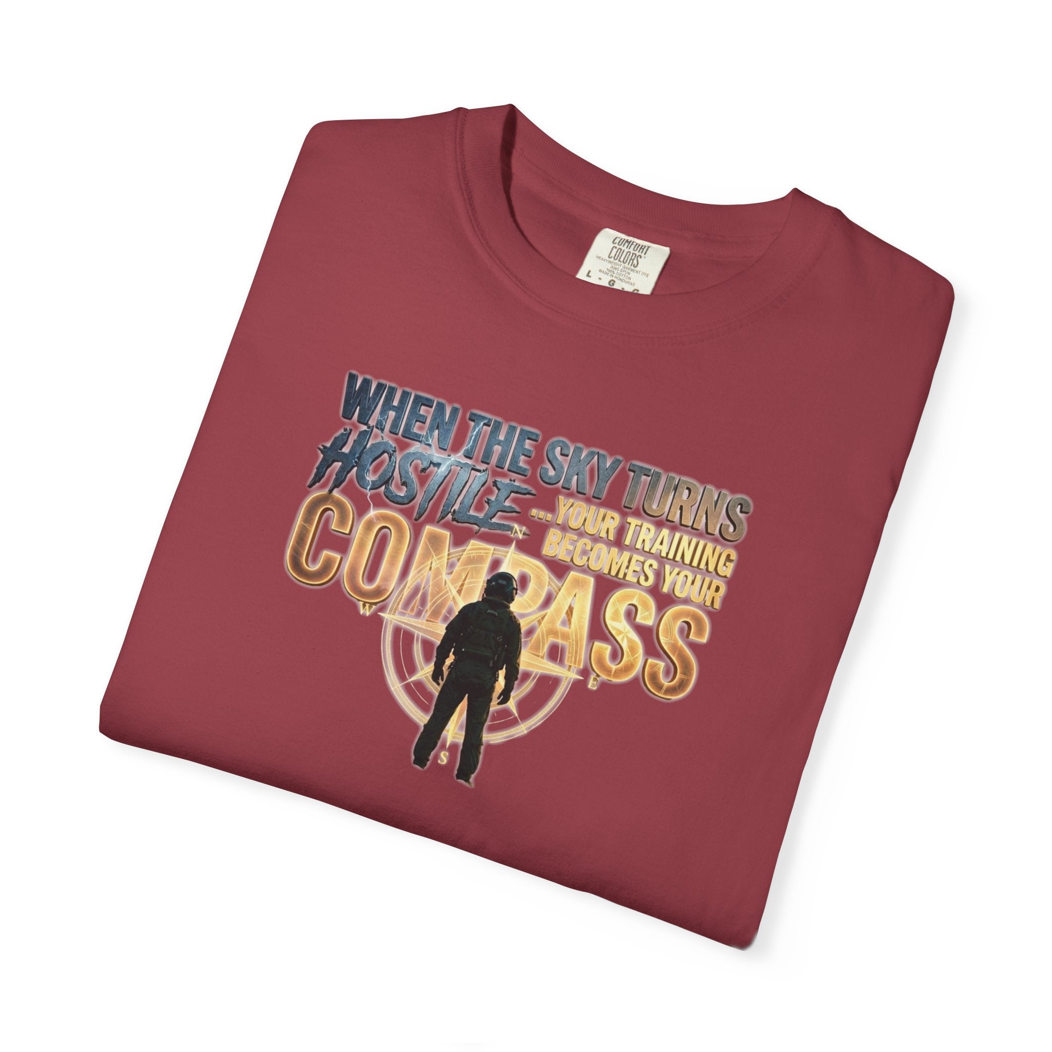 Inspirational Pilot tee - "When the Weather turns Hostile, Your Training is Your Compass"