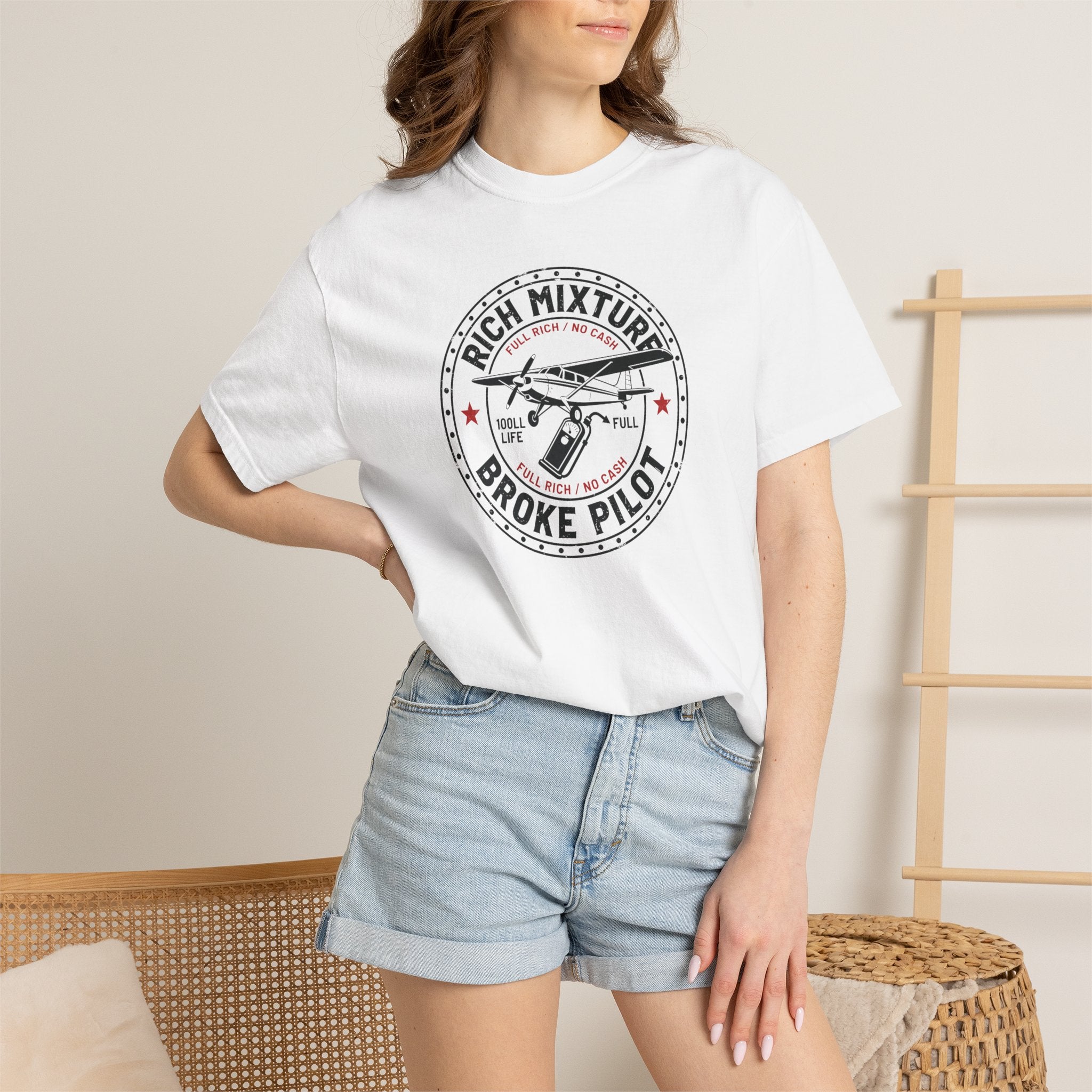 Broke Pilot T-Shirt — Funny Pilot Tee, 'Rich Mixture, Broke Pilot' Aviation Gift