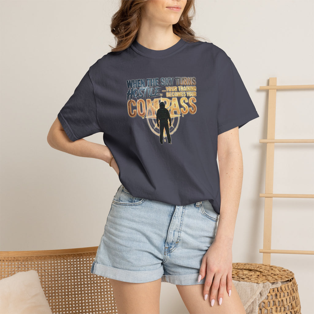 Inspirational Pilot tee - "When the Weather turns Hostile, Your Training is Your Compass"