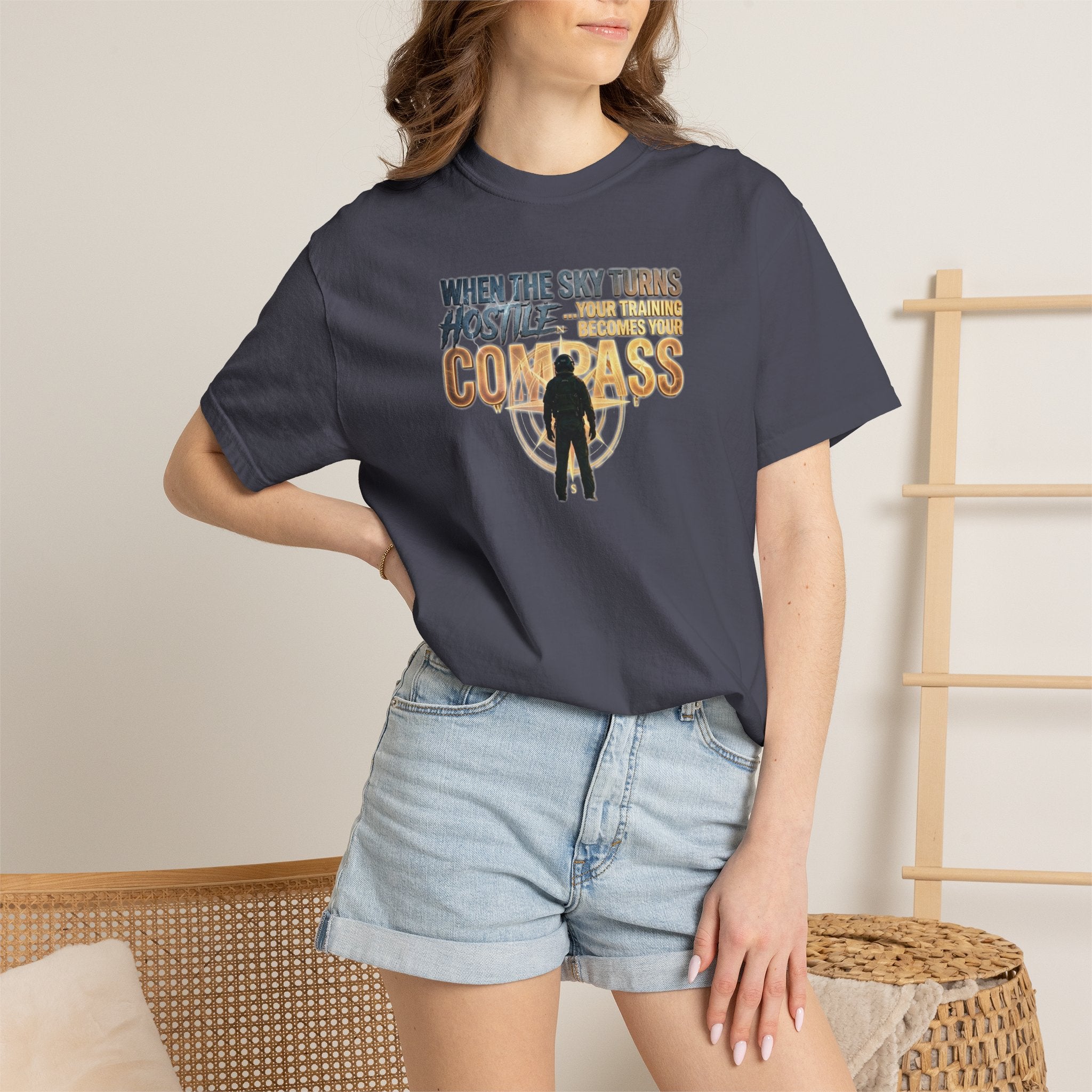 Inspirational Pilot tee - "When the Weather turns Hostile, Your Training is Your Compass"