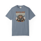 Gray t-shirt with a stressed pilot graphic on a white background