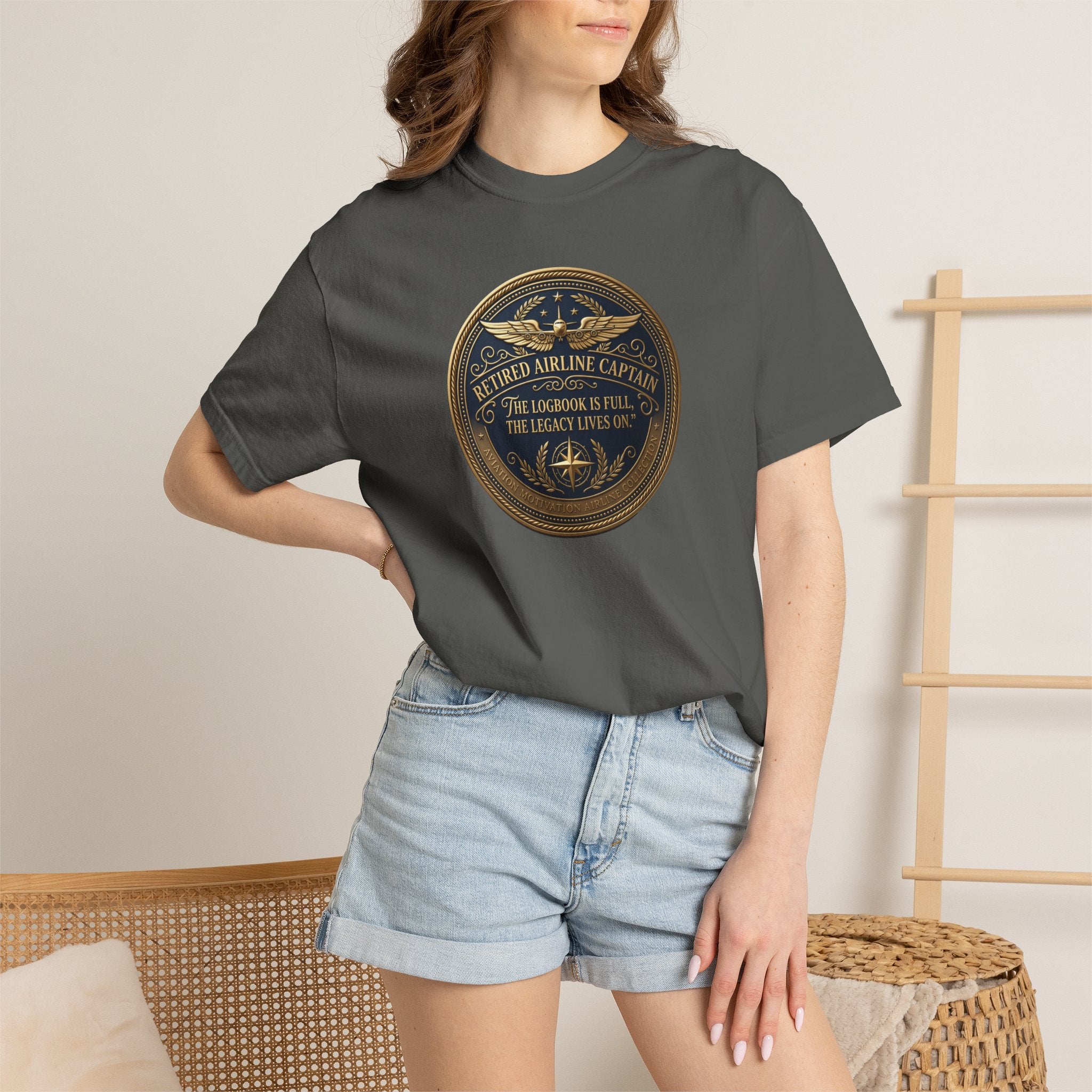 Retired Airline Captain T-Shirt — “The Logbook Is Full. The Legacy Lives On.”