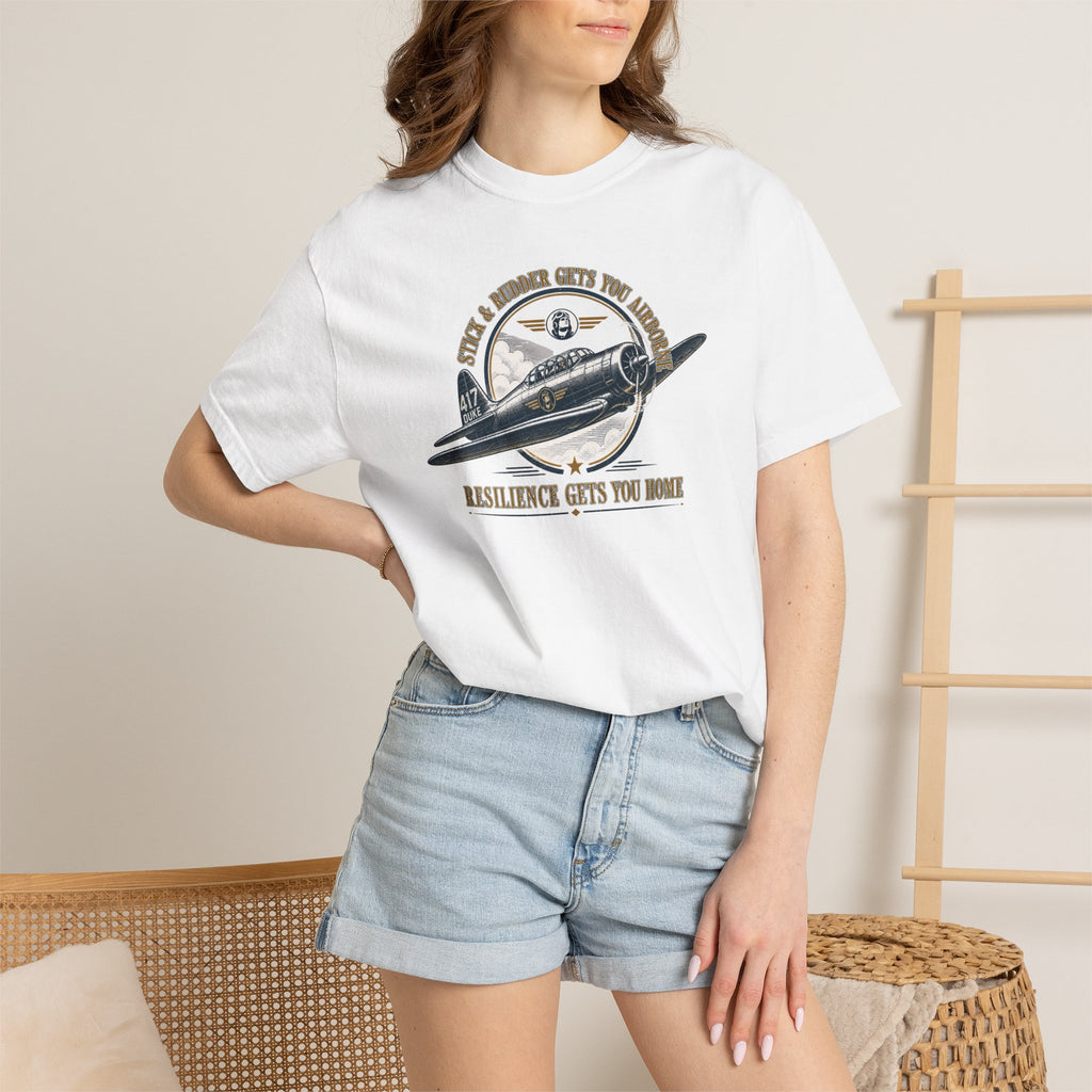 Stick & Rudder Gets You Airborne Resilience Gets You Home T-Shirt — Vintage Plane Tee