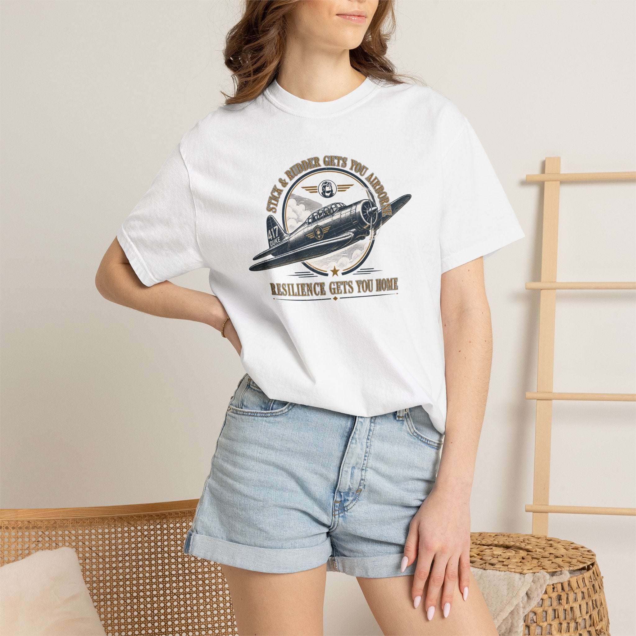 Stick & Rudder Gets You Airborne Resilience Gets You Home T-Shirt — Vintage Plane Tee