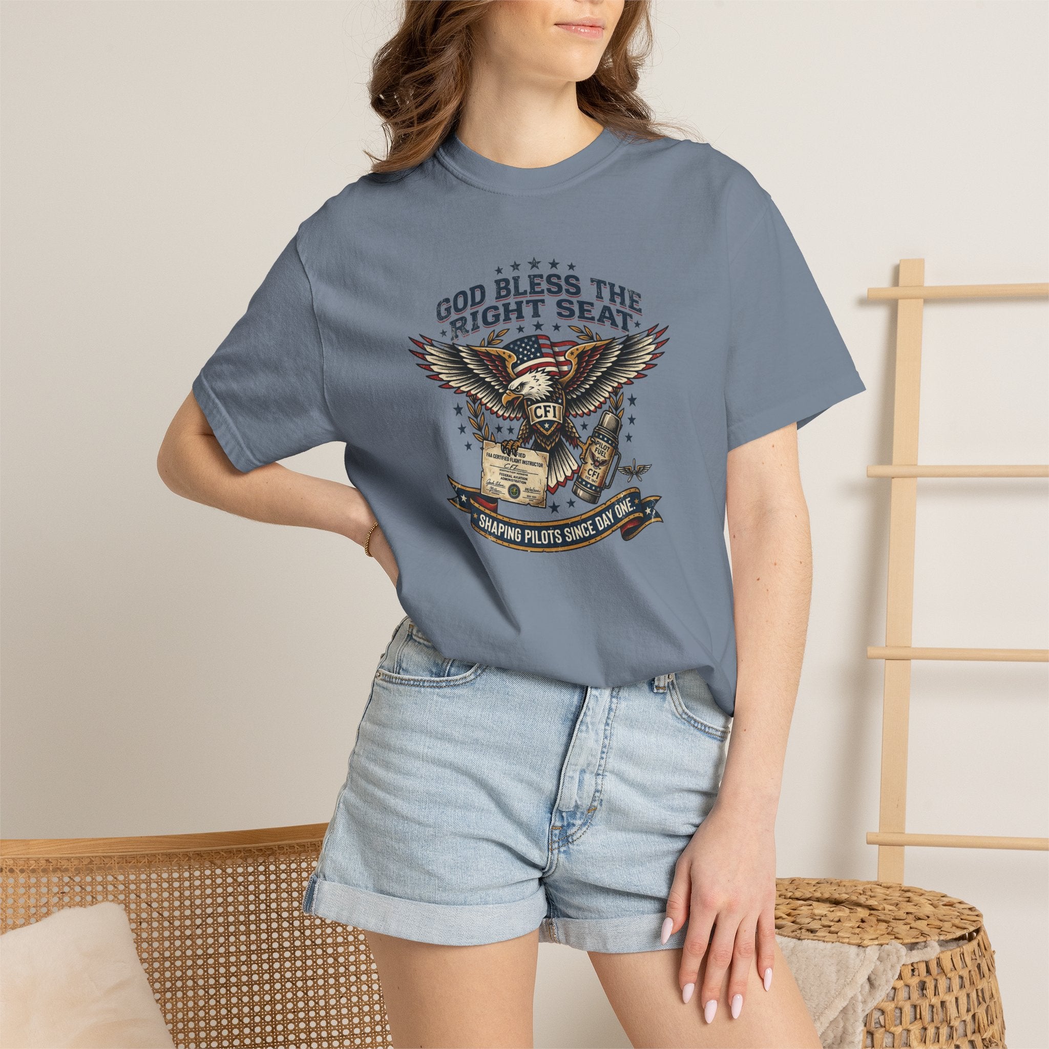 God Bless the Right Seat Pilot T-Shirt — Funny Flight Instructor Tee