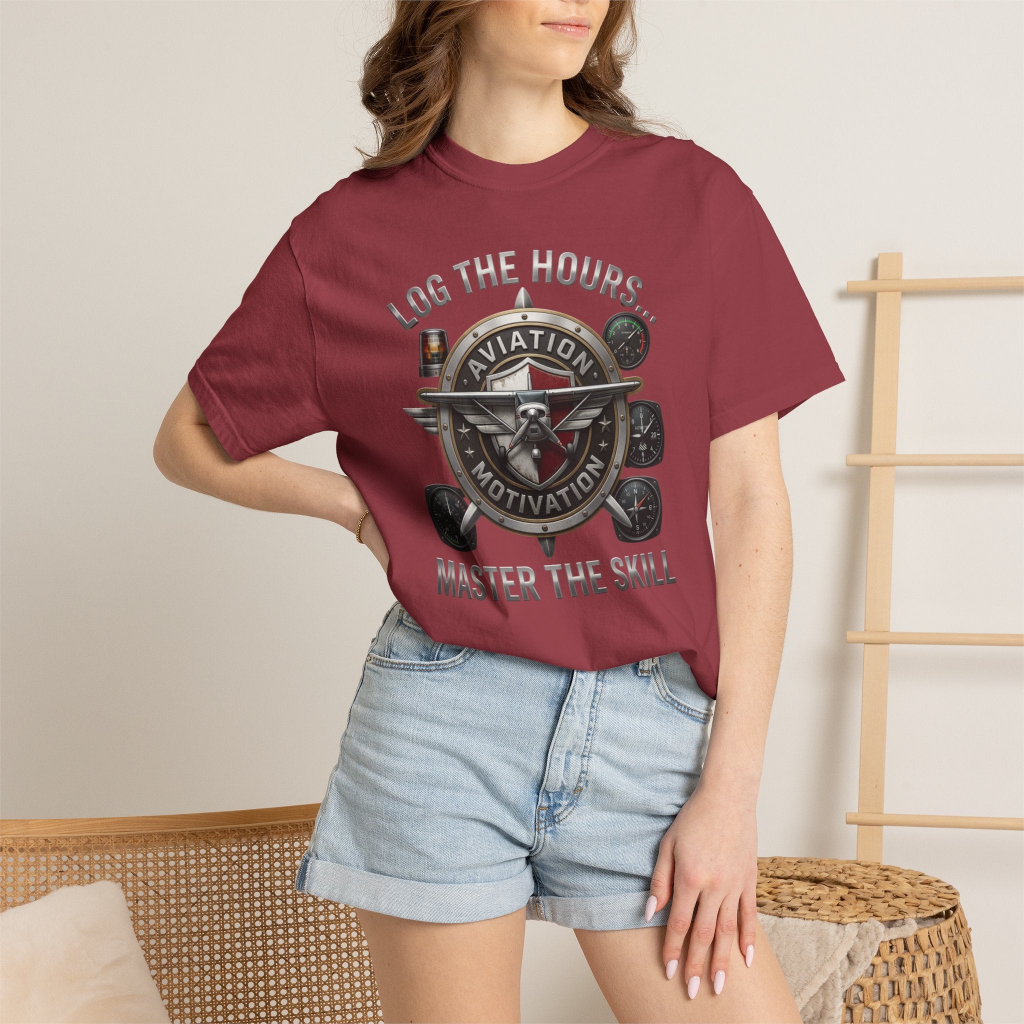 Pilot T-Shirt — "Log the Hours, Master the Skill" Aviation Tee