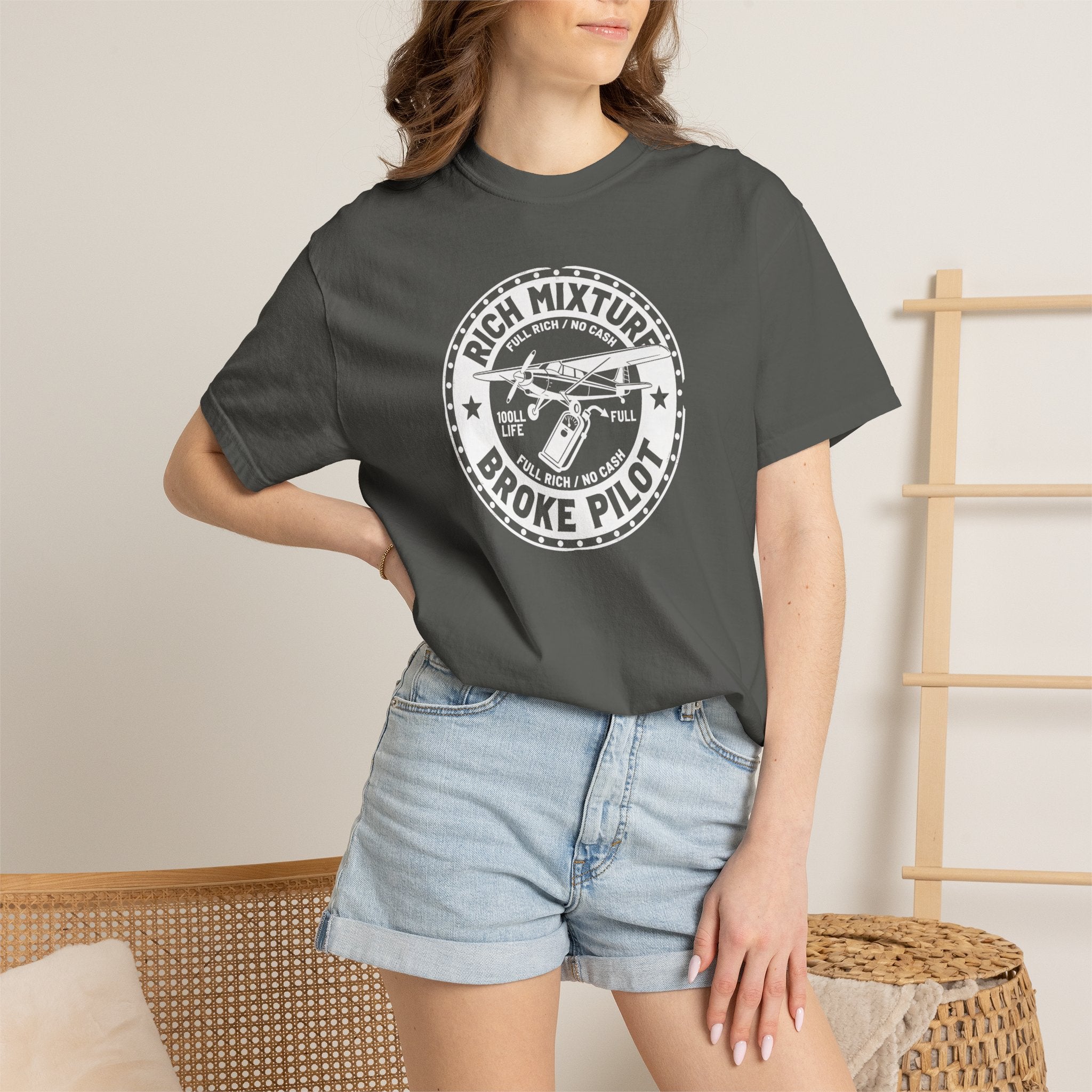 Broke Pilot T-Shirt — Funny Pilot Tee, 'Rich Mixture, Broke Pilot' Aviation Gift