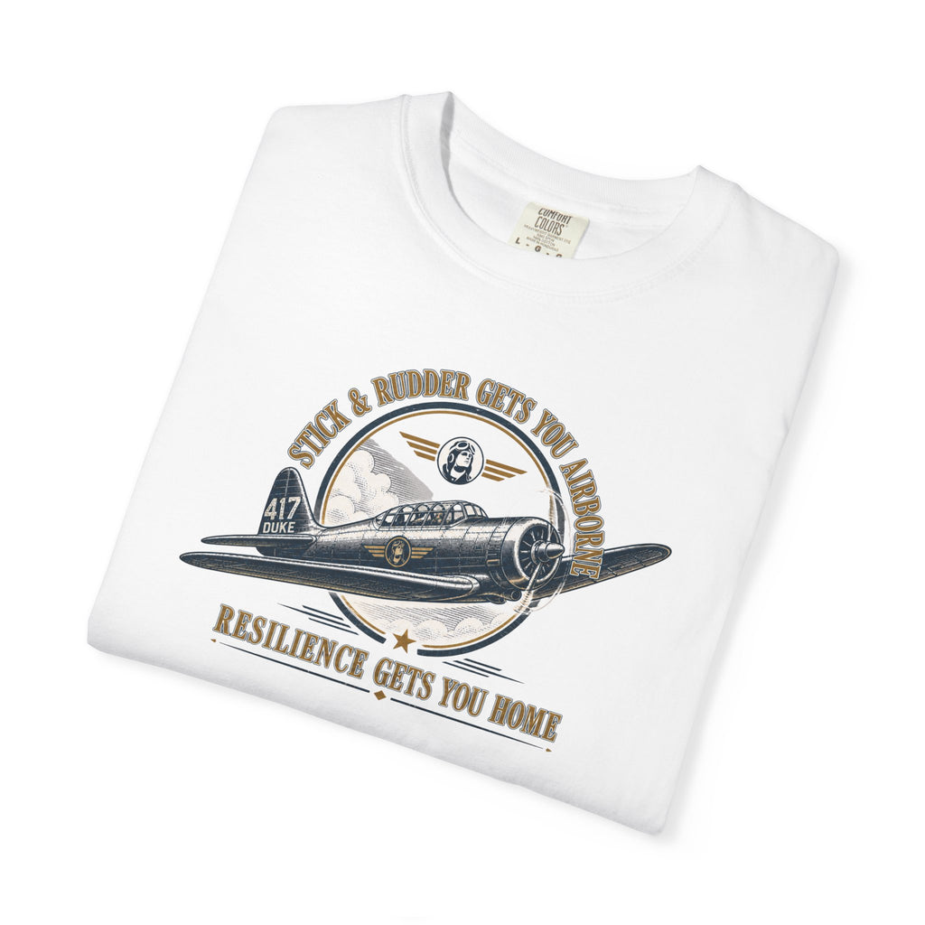 Stick & Rudder Gets You Airborne Resilience Gets You Home T-Shirt — Vintage Plane Tee