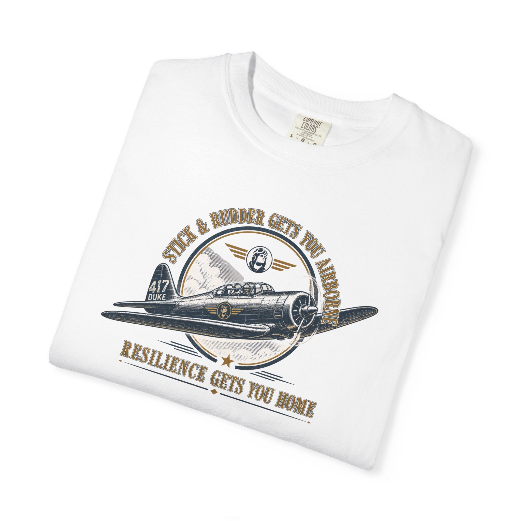 Stick & Rudder Gets You Airborne Resilience Gets You Home T-Shirt — Vintage Plane Tee