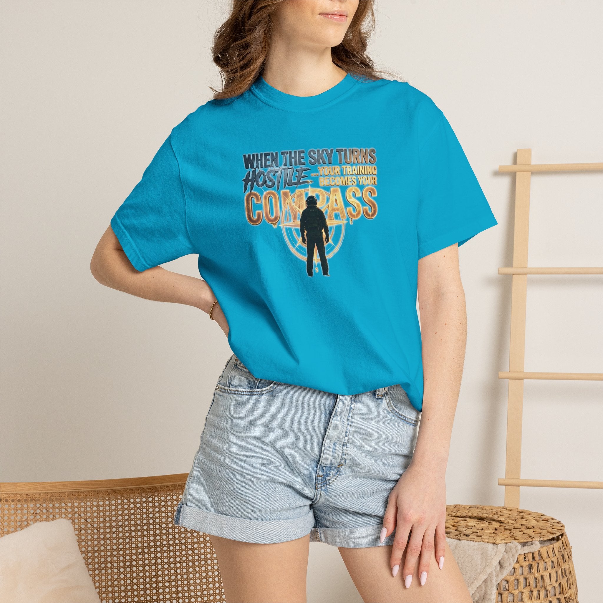 Inspirational Pilot tee - "When the Weather turns Hostile, Your Training is Your Compass"