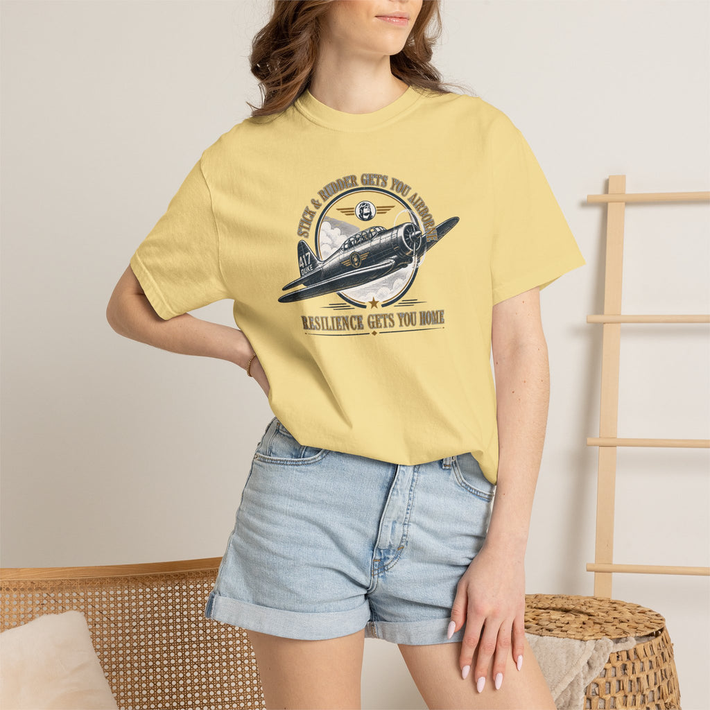 Stick & Rudder Gets You Airborne Resilience Gets You Home T-Shirt — Vintage Plane Tee