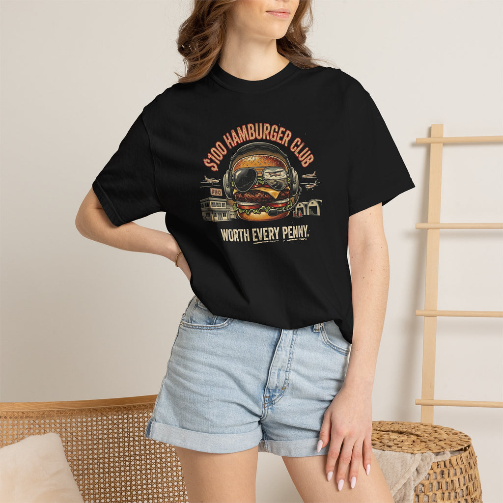 $100 Hamburger Club T-Shirt — Funny Pilot Aviation Tee