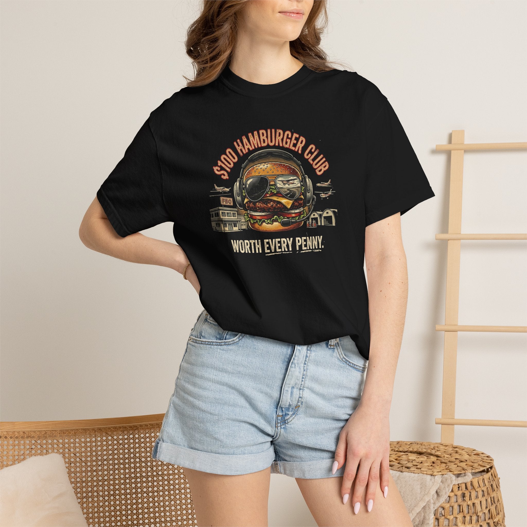 $100 Hamburger Club T-Shirt — Funny Pilot Aviation Tee