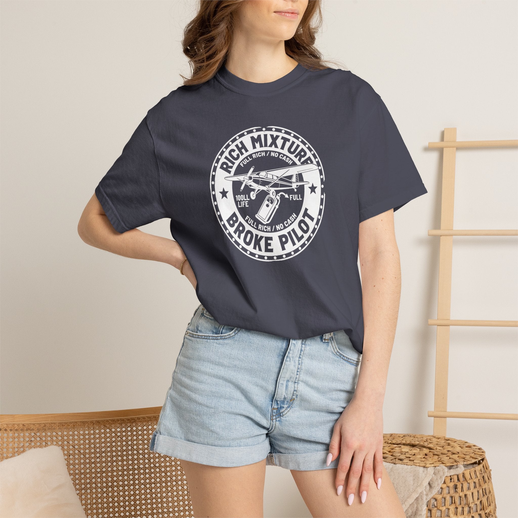 Broke Pilot T-Shirt — Funny Pilot Tee, 'Rich Mixture, Broke Pilot' Aviation Gift