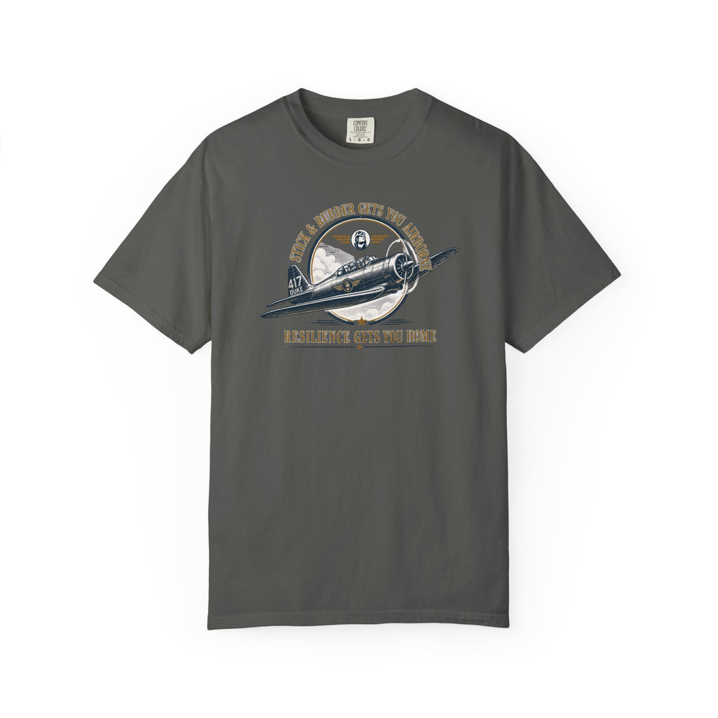 Stick & Rudder Gets You Airborne Resilience Gets You Home T-Shirt — Vintage Plane Tee