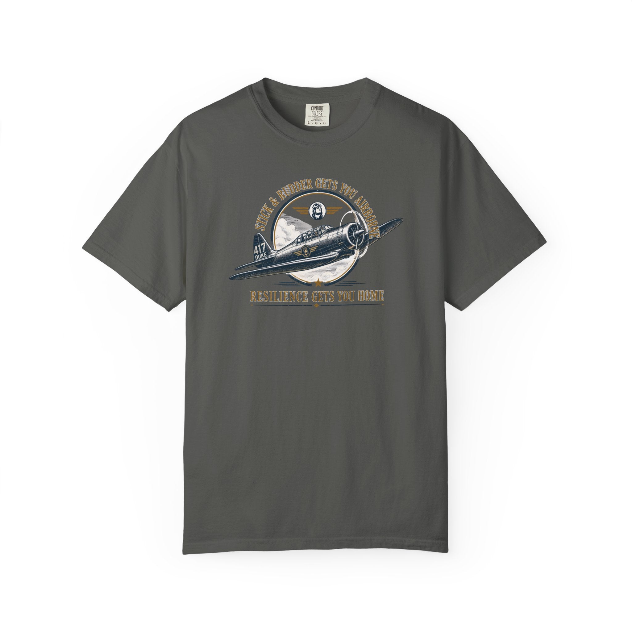 Stick & Rudder Gets You Airborne Resilience Gets You Home T-Shirt — Vintage Plane Tee