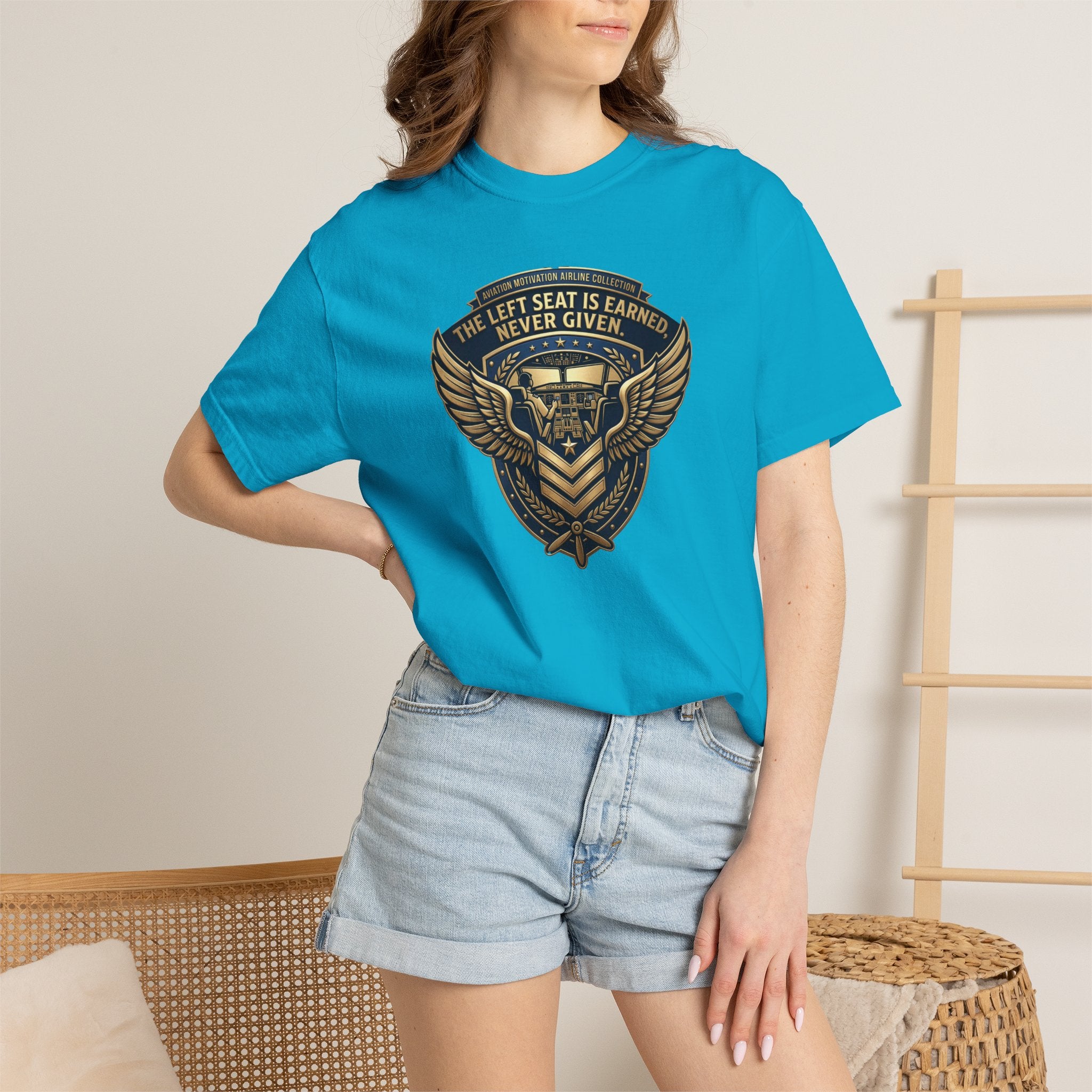 Pilot T-Shirt — "The Left Seat Is Always Earned, Never Given" Inspirational Airline Captain Tee