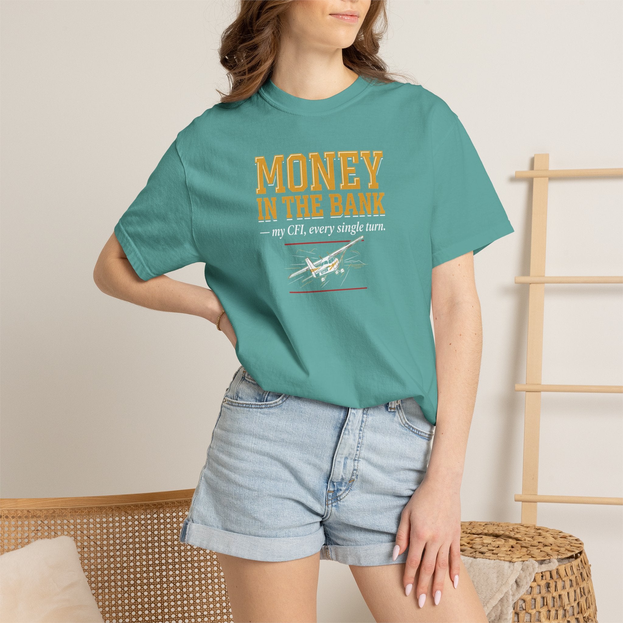 Student Pilot T-Shirt — “Money in the Bank, My CFI Every Single Turn”