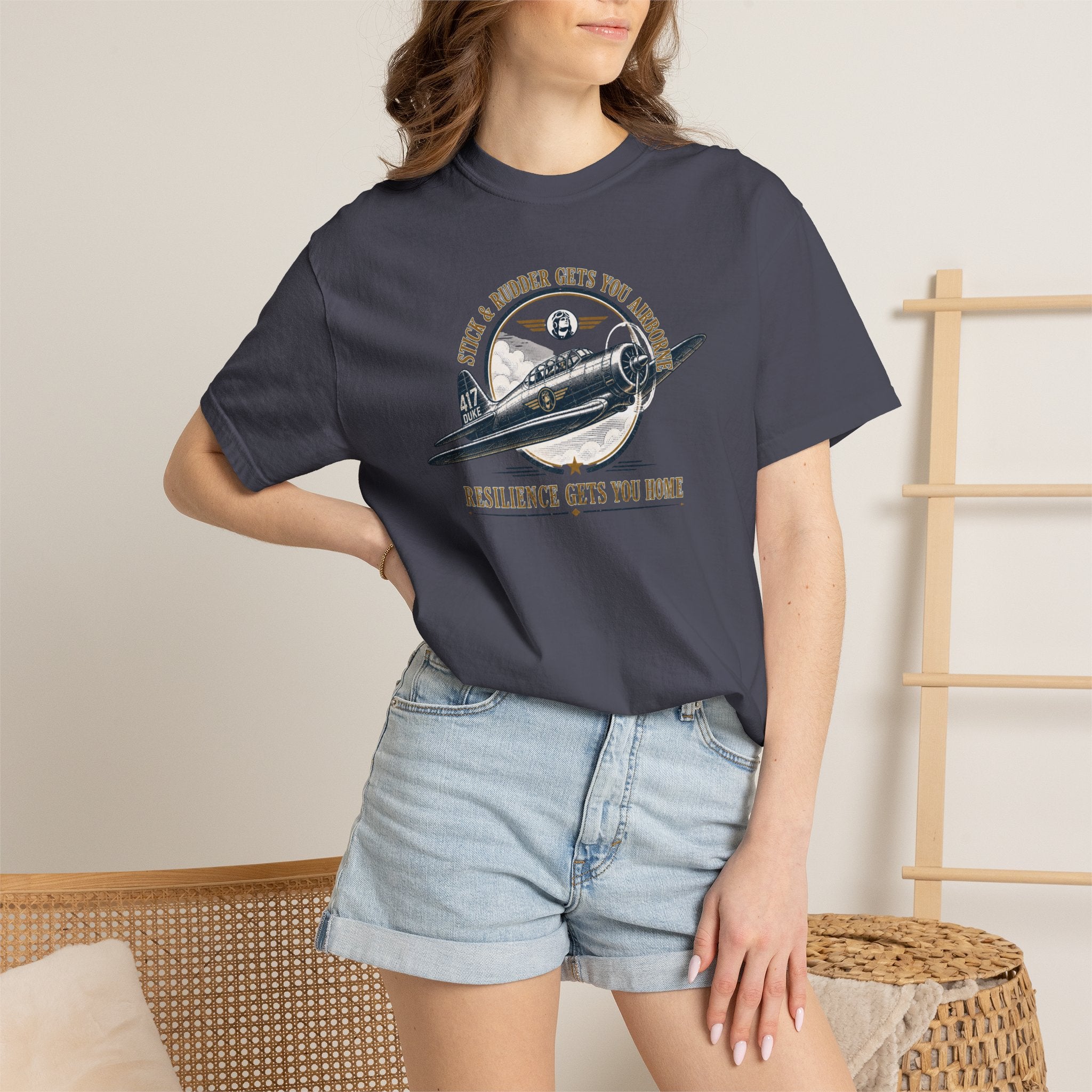 Stick & Rudder Gets You Airborne Resilience Gets You Home T-Shirt — Vintage Plane Tee