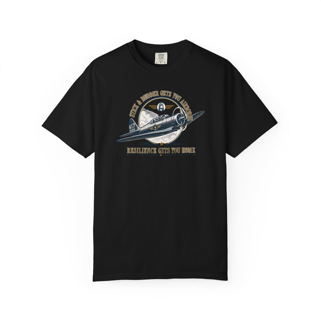 Stick & Rudder Gets You Airborne Resilience Gets You Home T-Shirt — Vintage Plane Tee