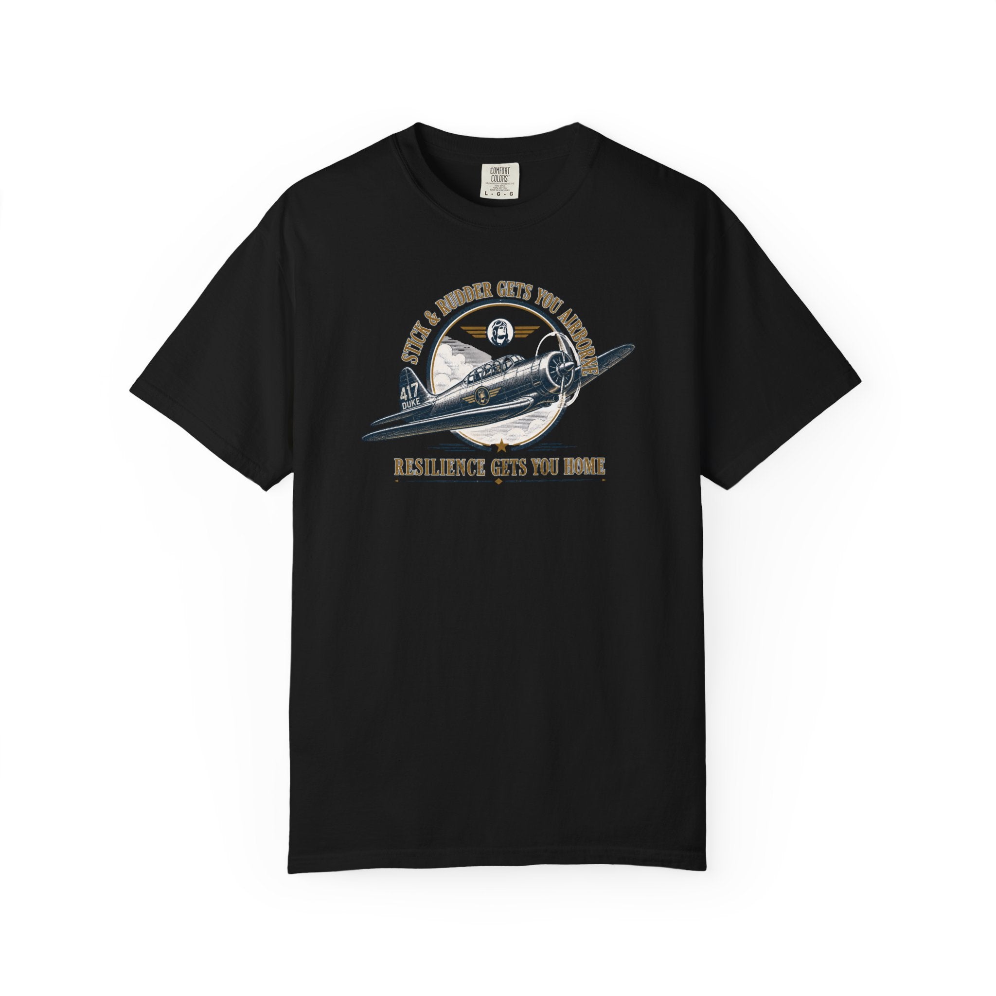 Stick & Rudder Gets You Airborne Resilience Gets You Home T-Shirt — Vintage Plane Tee