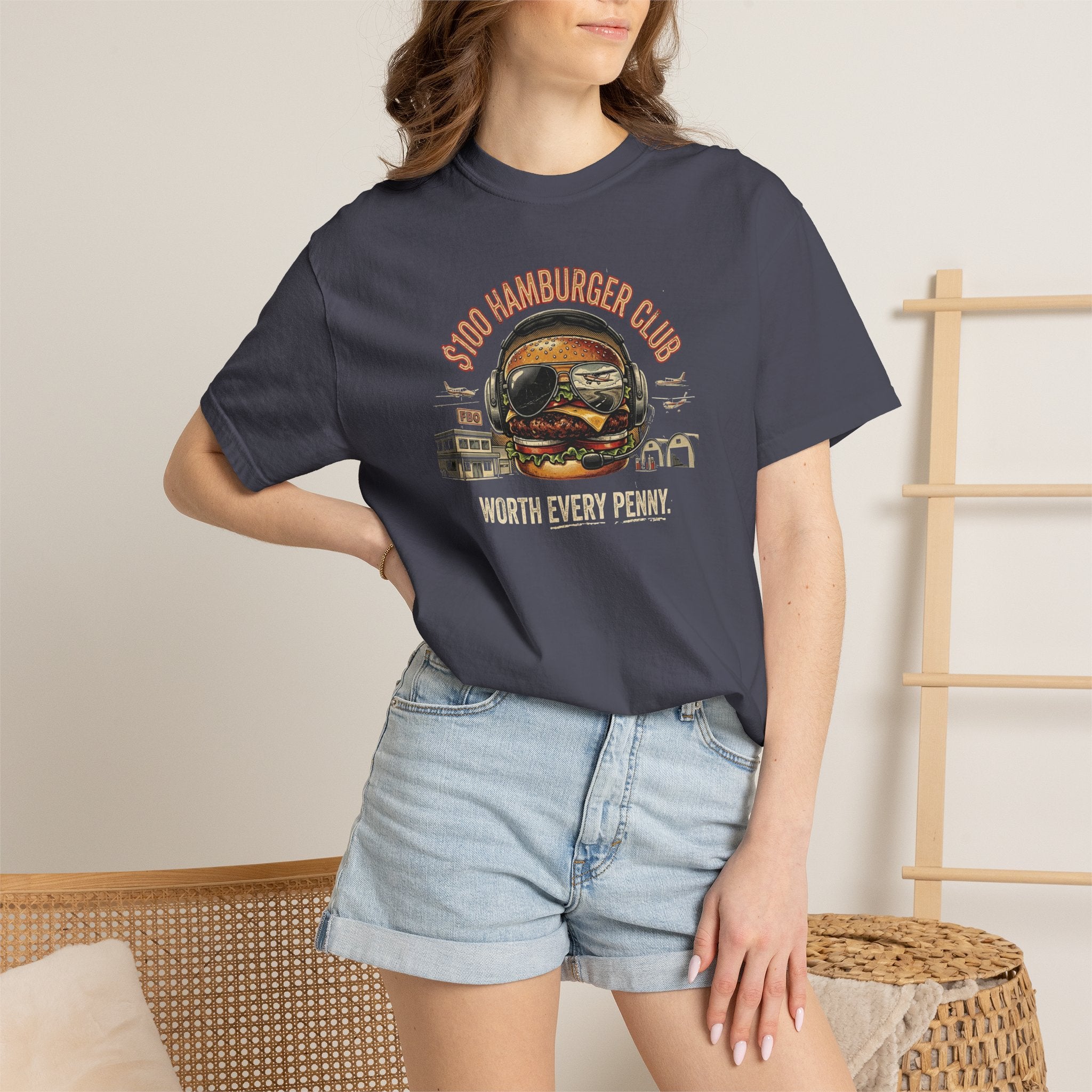 $100 Hamburger Club T-Shirt — Funny Pilot Aviation Tee