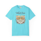 Light blue t-shirt with airplane graphic and text on a white background