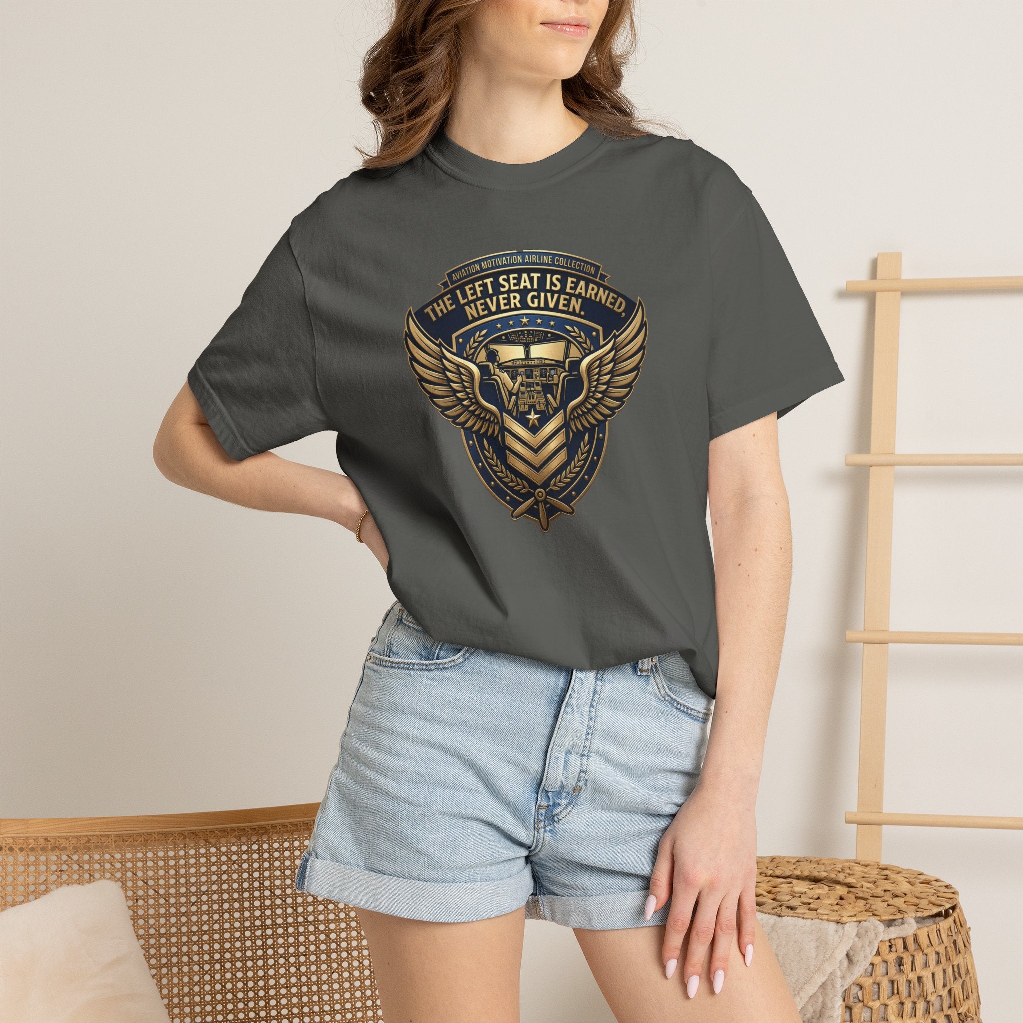 Pilot T-Shirt — "The Left Seat Is Always Earned, Never Given" Inspirational Airline Captain Tee