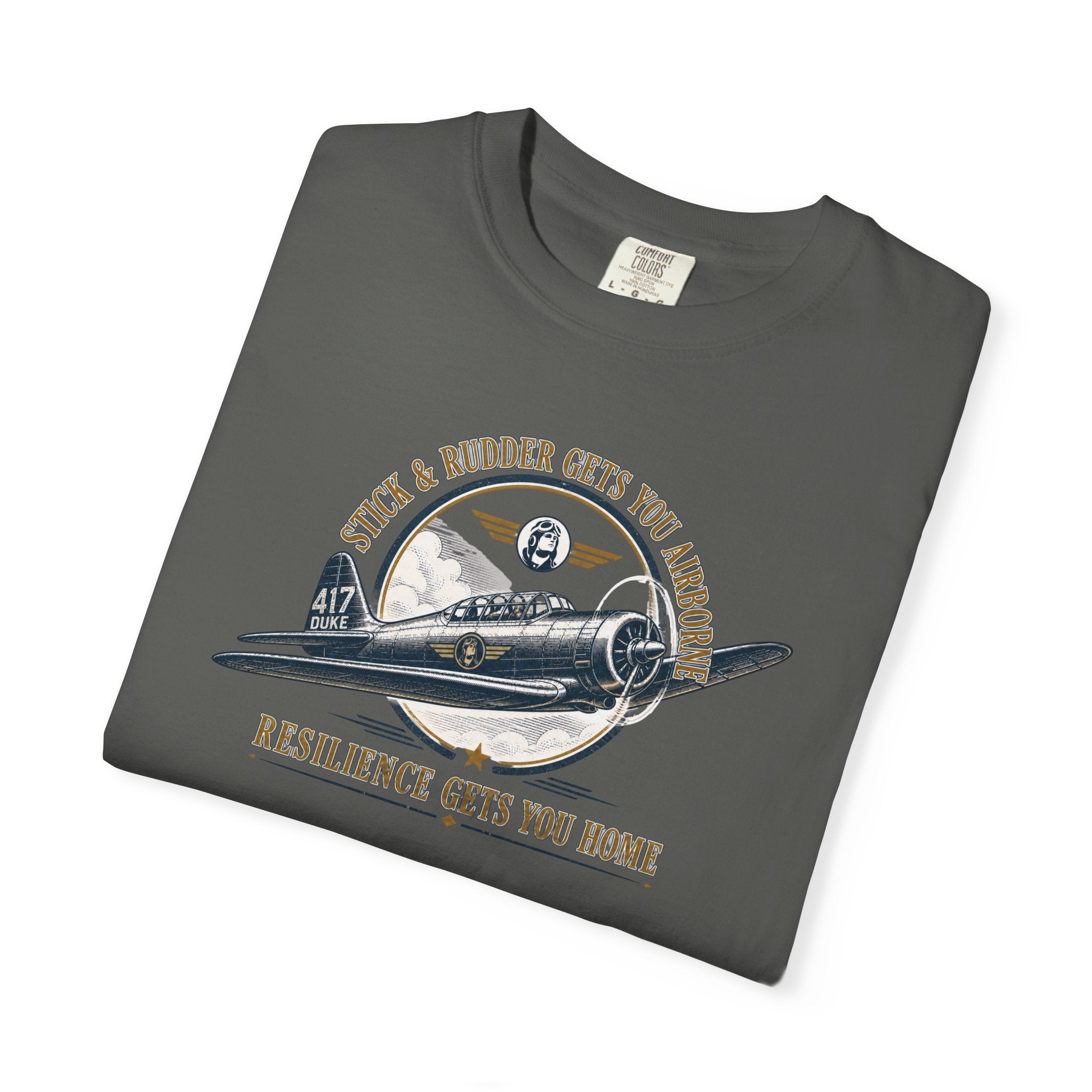 Stick & Rudder Gets You Airborne Resilience Gets You Home T-Shirt — Vintage Plane Tee